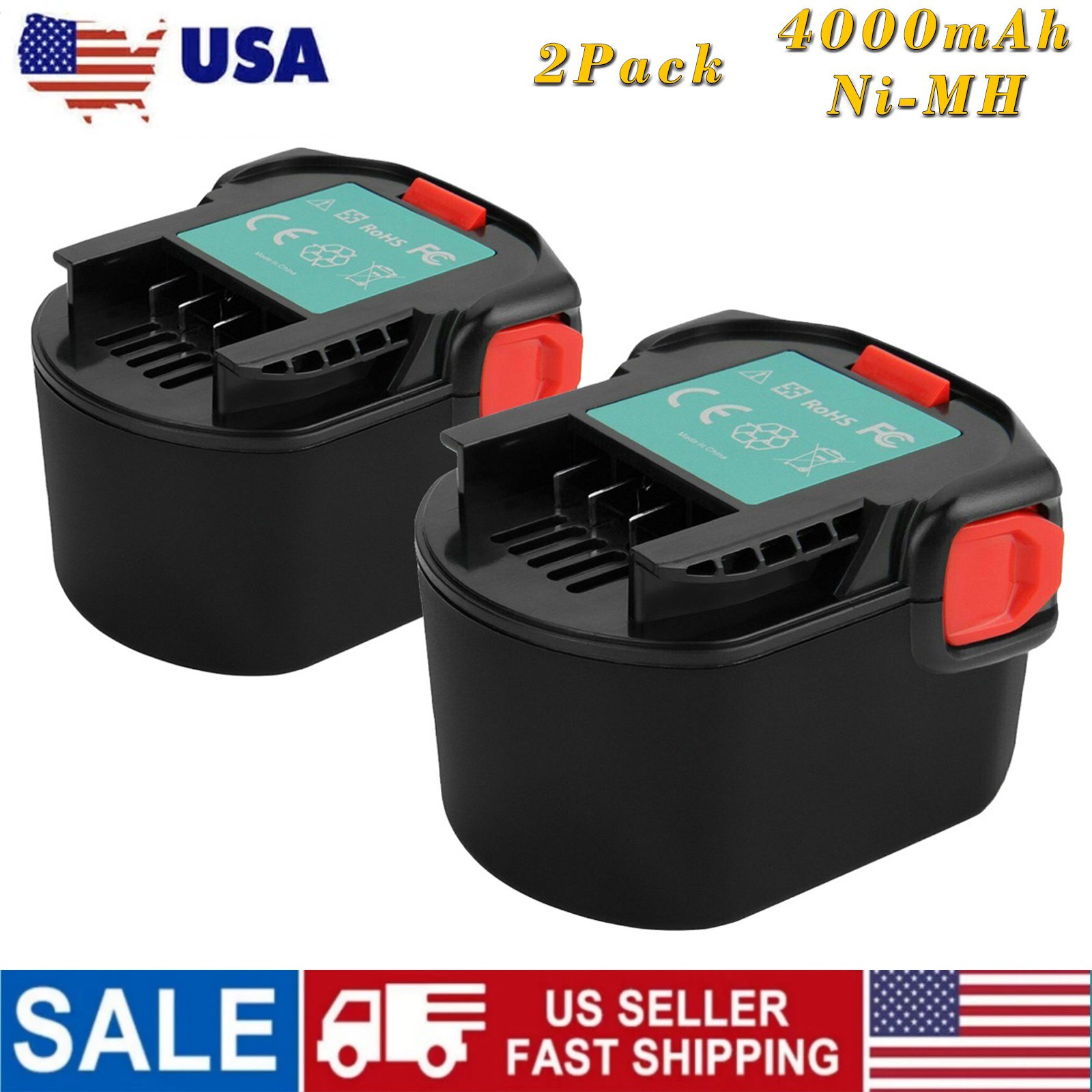2x 12V 4.0Ah Ni-MH Battery For Ridgid 130252002,AEG B1214G,B1215R,B1220R,M1230R