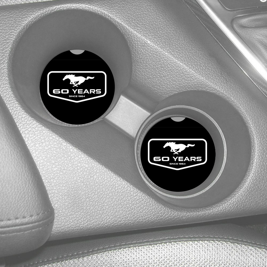 FORD MUSTANG 60 YEARS ANNIVERSARY DESIGN SANDSTONE CAR COASTER SET (2) ABSORBS