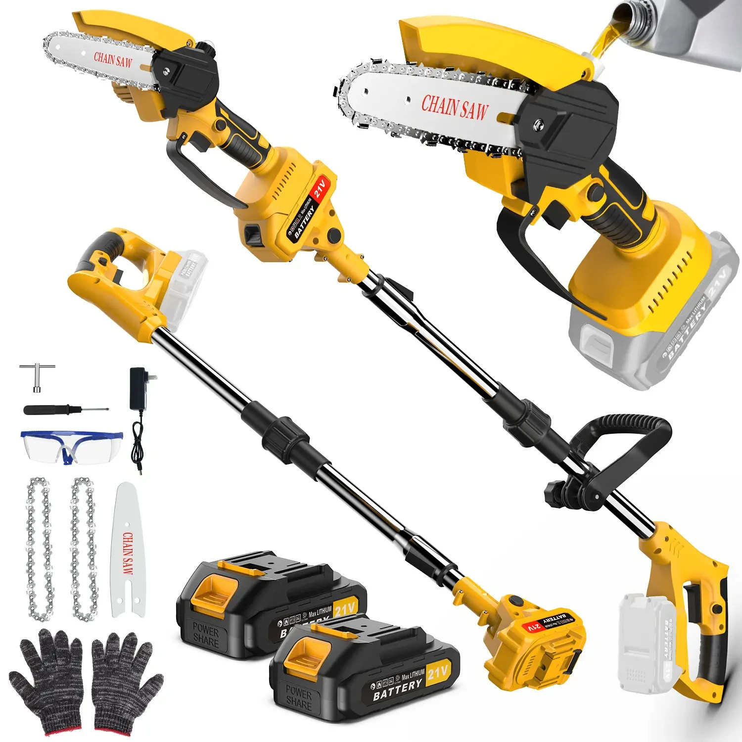 2in1 Cordless Pole Saw Stretchable Long Reach Cutter Pruner Saw Pole Chainsaw US