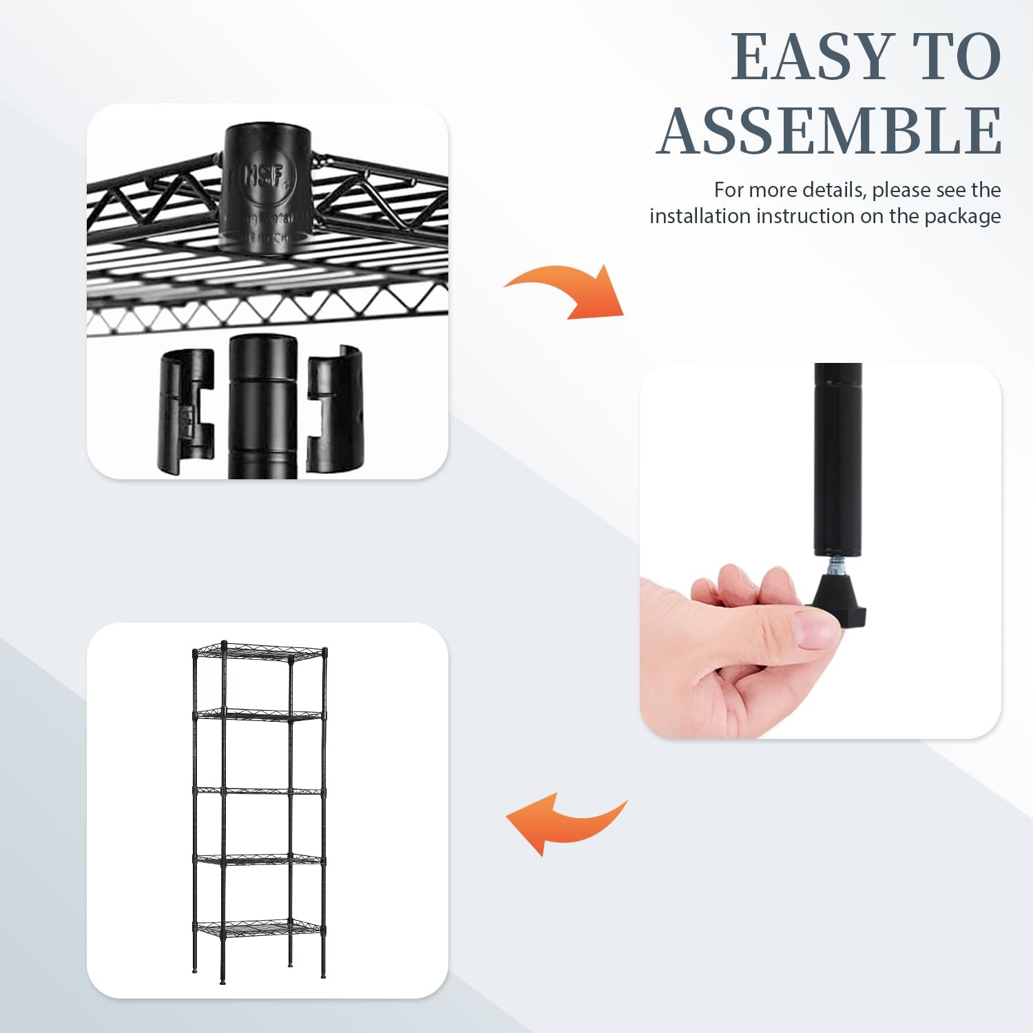 5Shelf Storage Shelves Adjustable Wire Metal Shelving Black 16.7×11.8×47.6