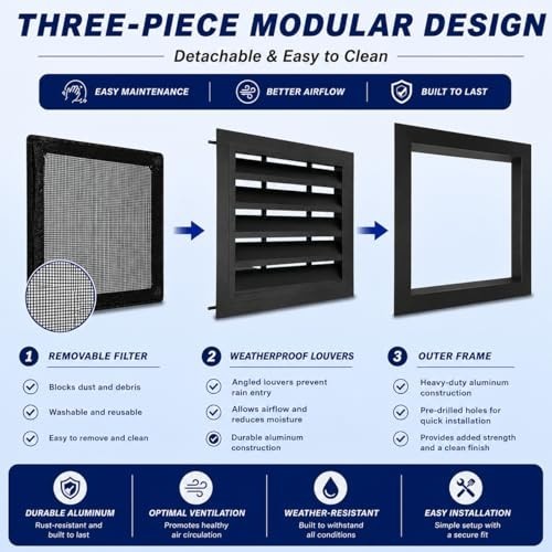 Aluminum Gable Vent with Removable Strainer, Black, 2 Pack