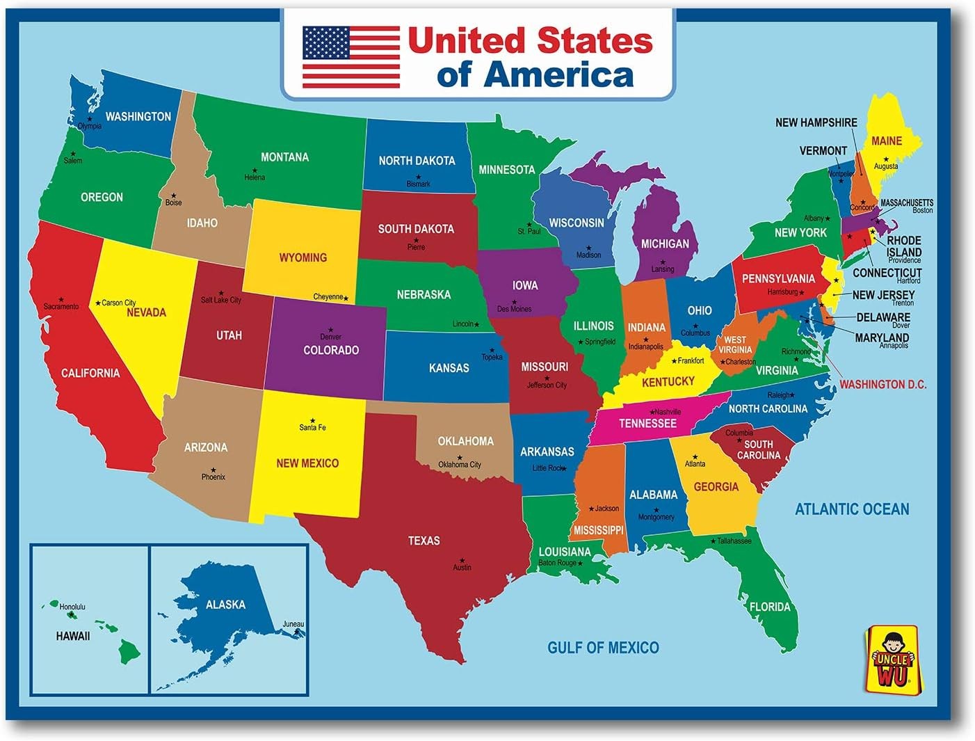 United States Map Laminated Poster – Dry Erase Double Side Educational Poster