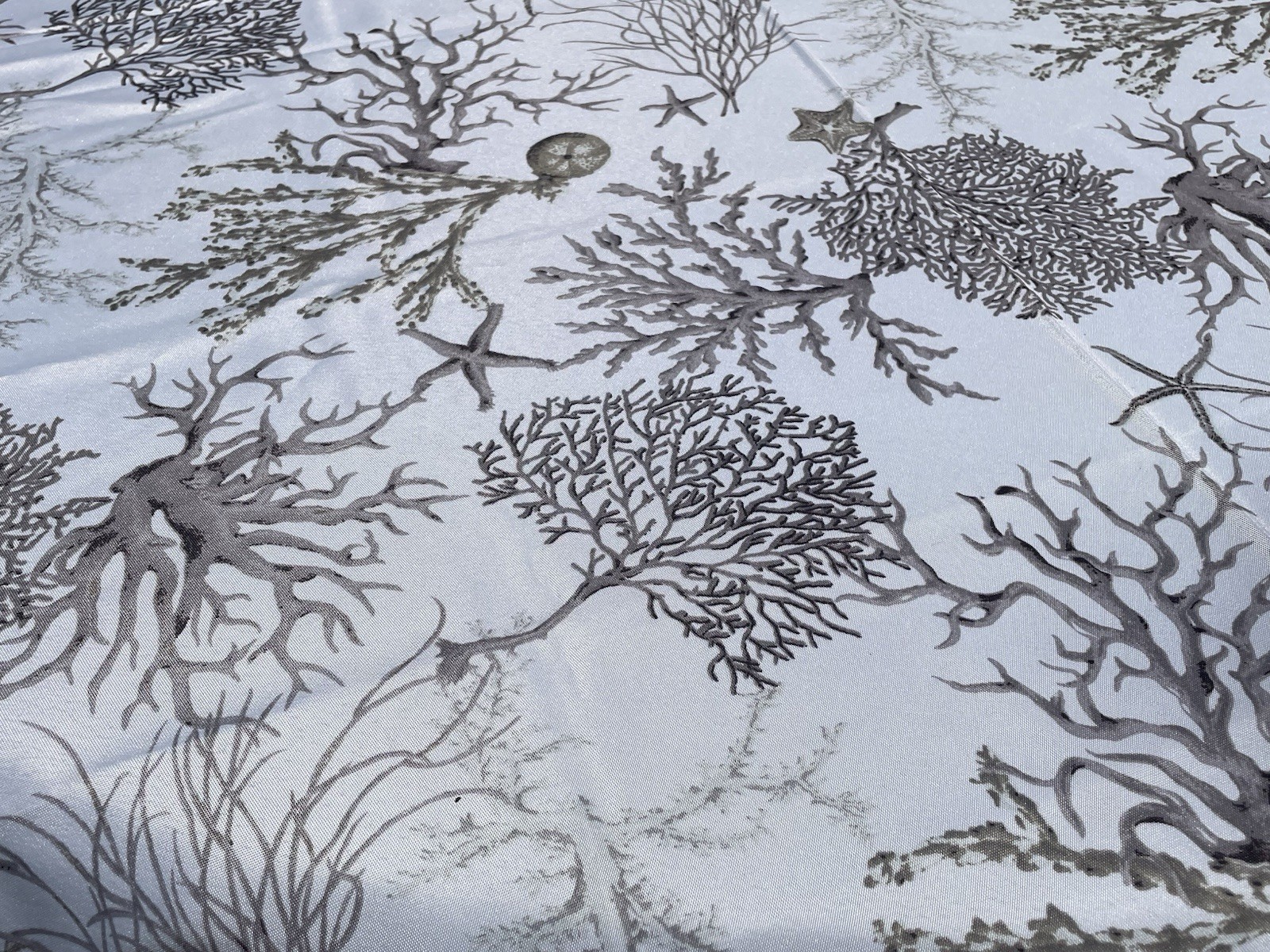 70” Round Polyester Tablecloth White-Neutral Colors Coastal, Beach, Ocean France