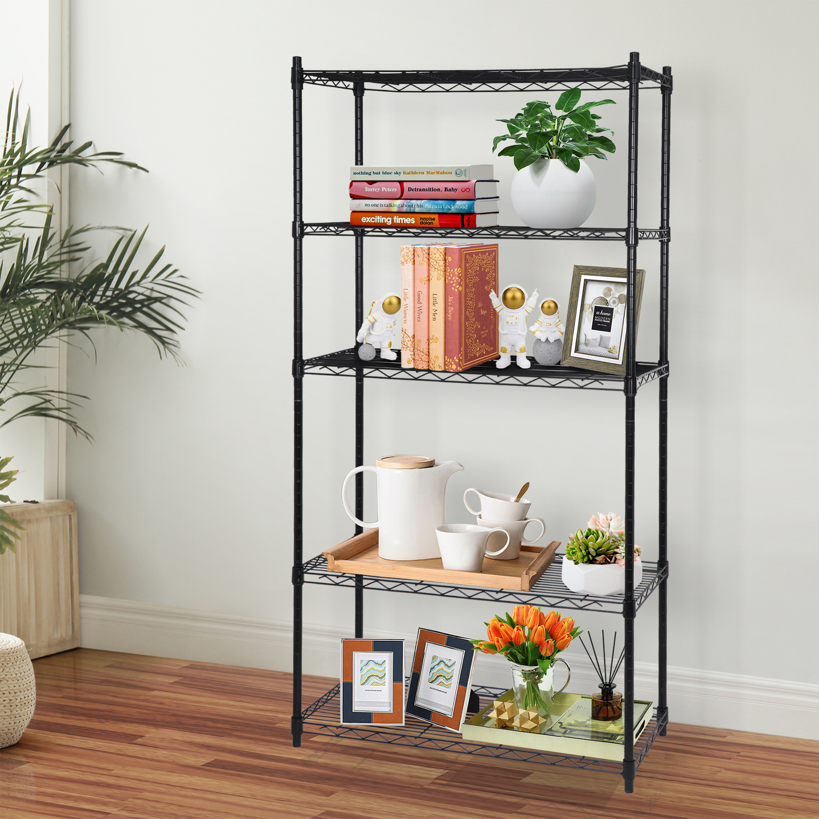 5-Tier Wire Shelving Unit Rack Large Space Adjustable Storage Shelves Black