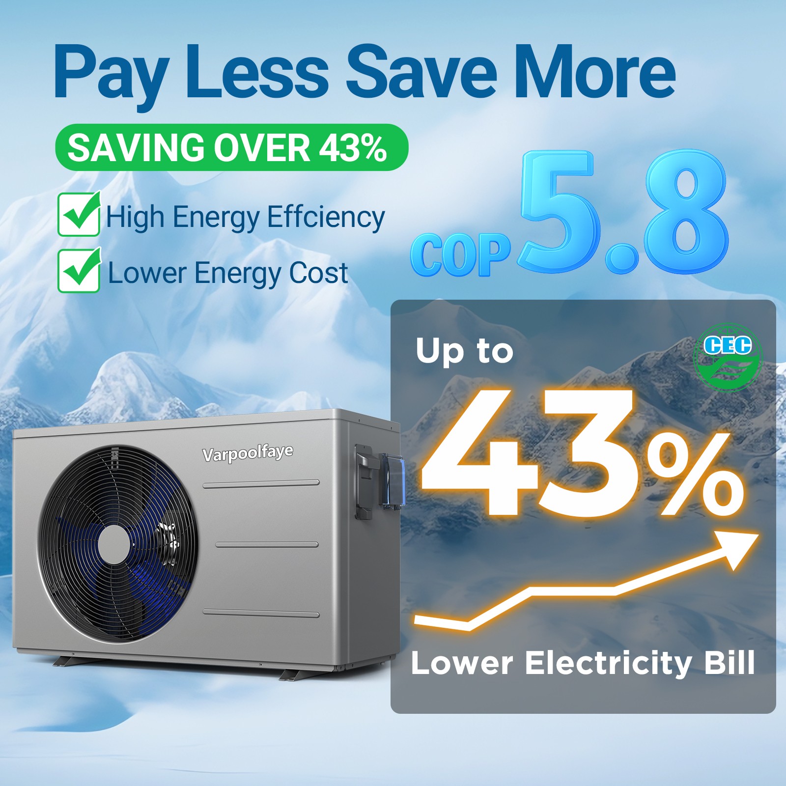 Varpoolfaye 120V Heat Pump Pool Heater Electric for Above Ground Pool 30,000BTU