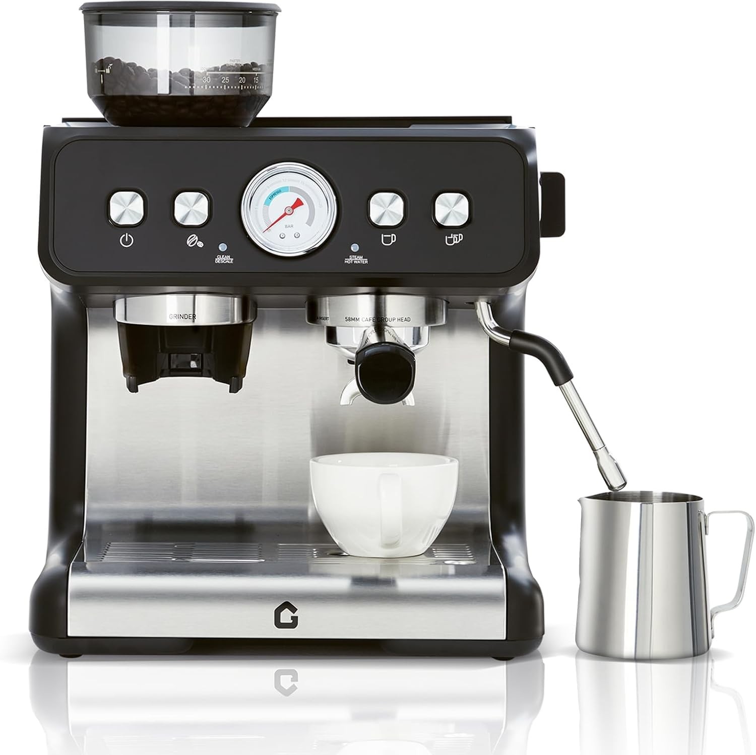 Stainless Steel Espresso Machine with Grinder 20 Bar ＆ 2.8l Removable Tank