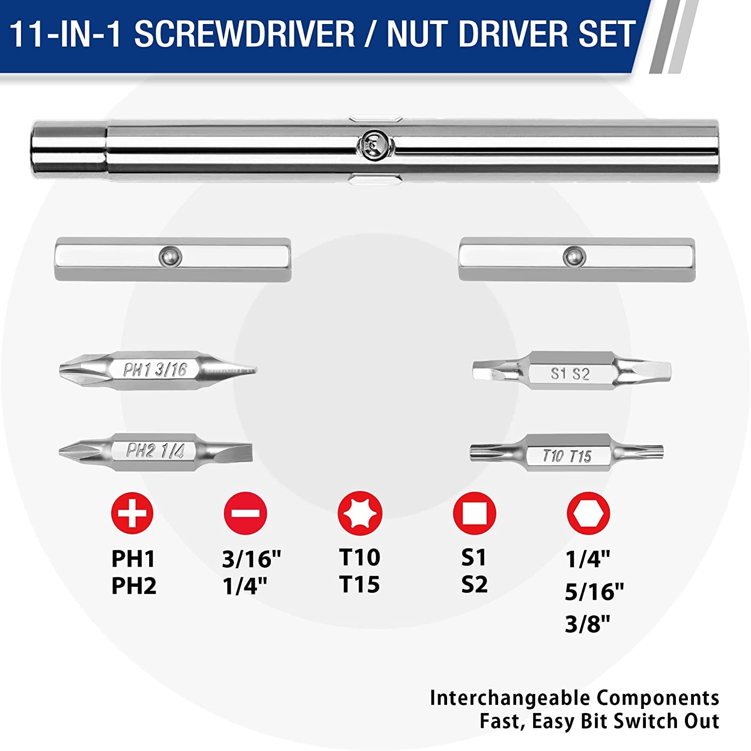 DURATECH 6 PCS Magnetic Screwdrivers Set 3PCS Phillips & 3PCS Flat Head S2 Steel