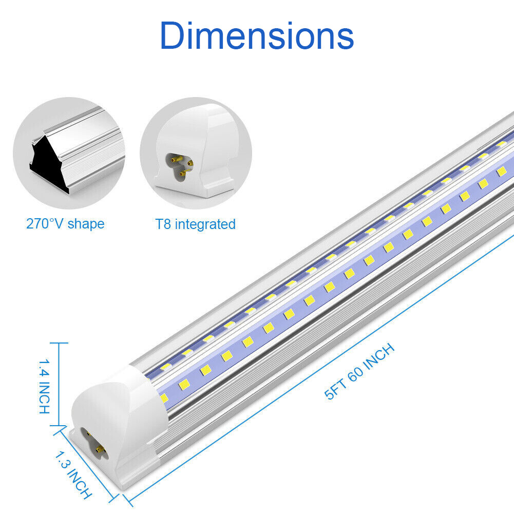 T8 LED Tube Light 6500K 2FT 3FT 4FT 5FT 6FT 8FT Clear LED Shop Light Fixtures