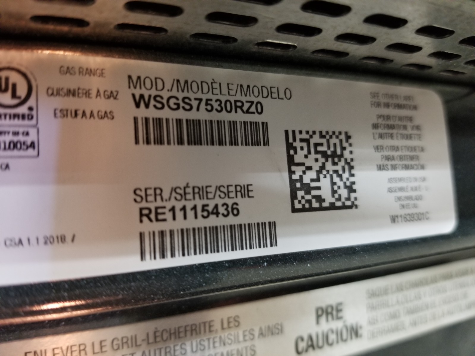 Genuine WHIRLPOOL Range, Touch Panel Assy # W11300034 W11333941