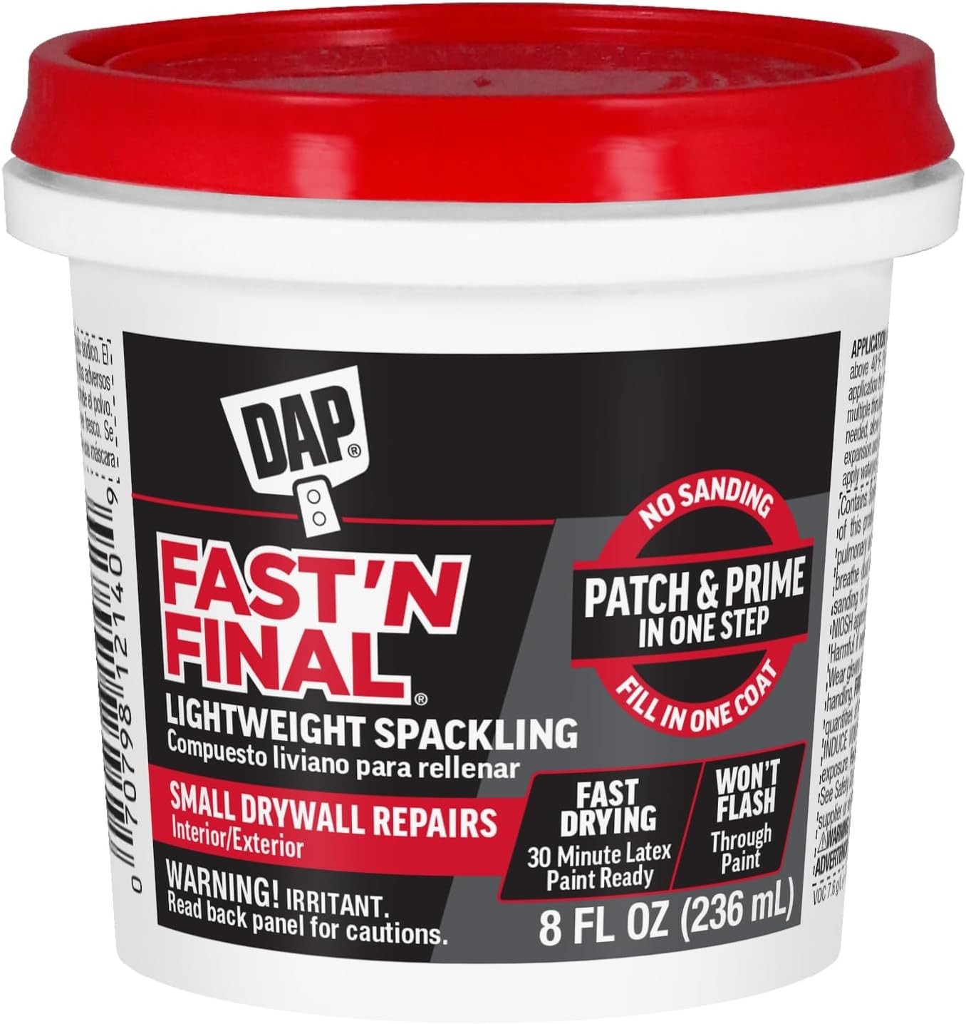 Fast ‘N Final Lightweight Spackling – Quick 30 Min Dry, 8 Oz for Effortless R…