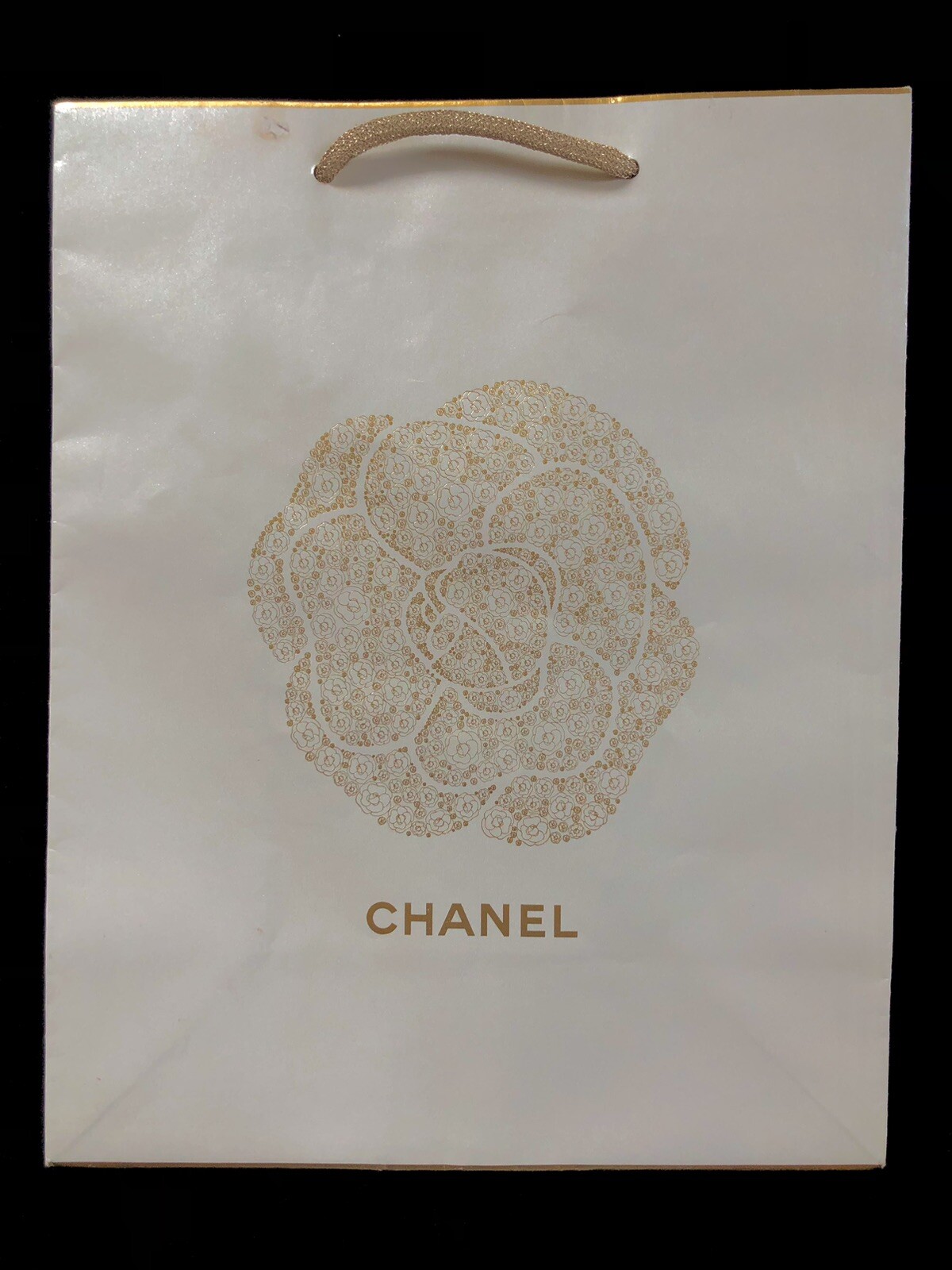 New Authentic CHANEL Paper Gift Bag- Yellow & Gold- 11″ L X 8.5″ W X 4.5″ D