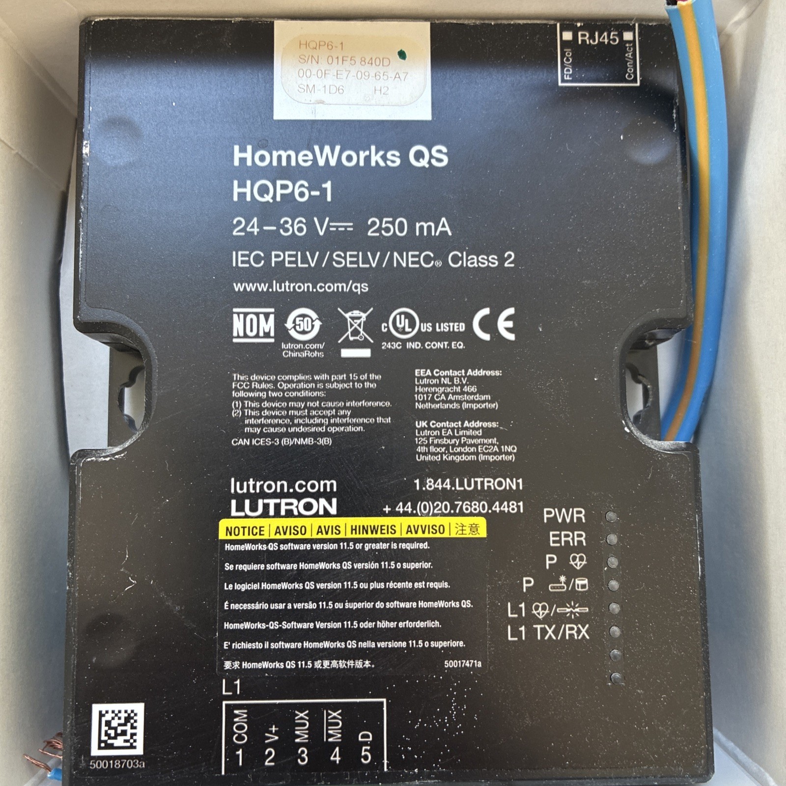 Lutron HQP6-1 Homeworks QS P6 1 Link Processor TESTED FLAWLESS shade Lighting
