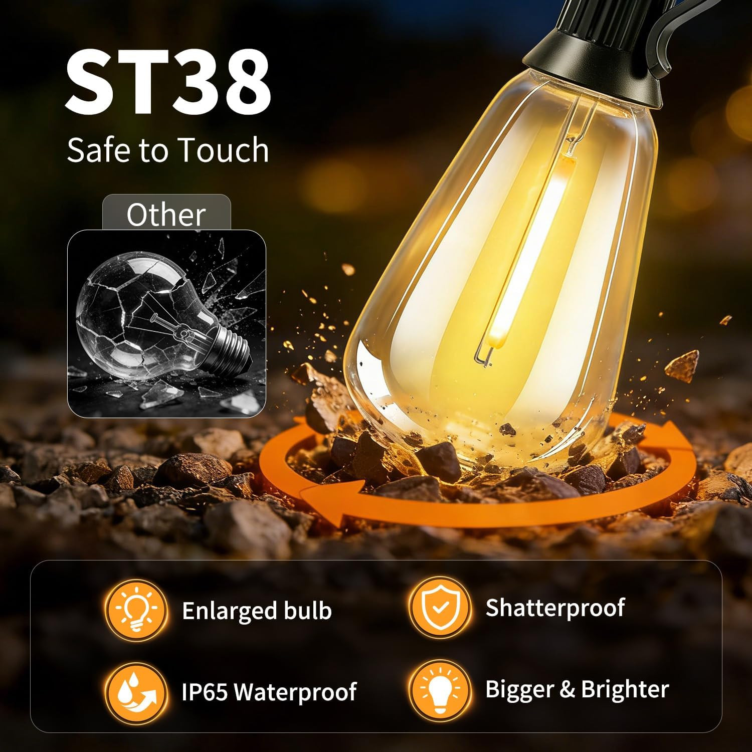 Outdoor Solar String Lights 50 ft ST38 USB Rechargeable Remote Patio Decor