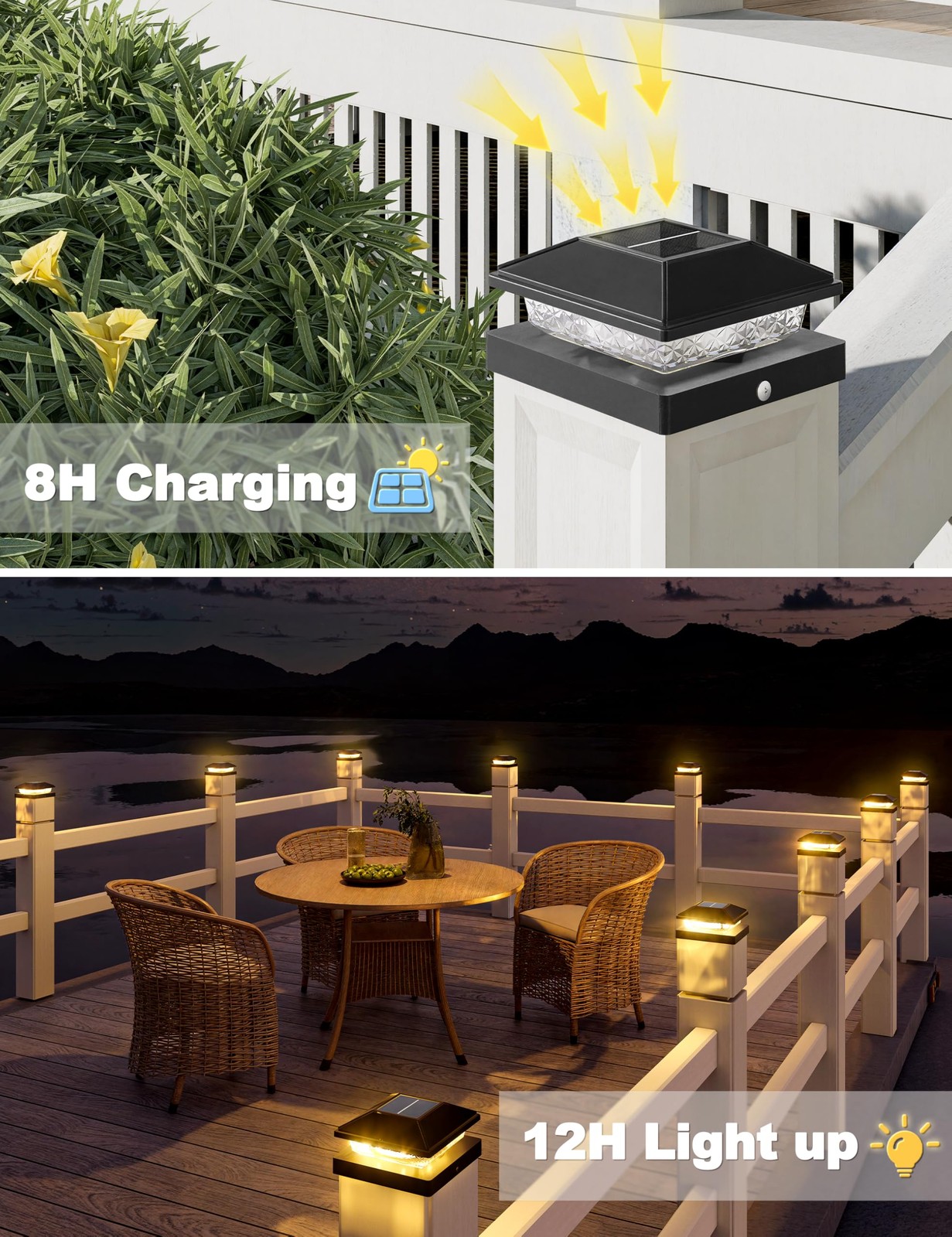 4×4 Solar Fence – Post Cap Lights 12pack Outdoor Waterproof, Black Deck Post …