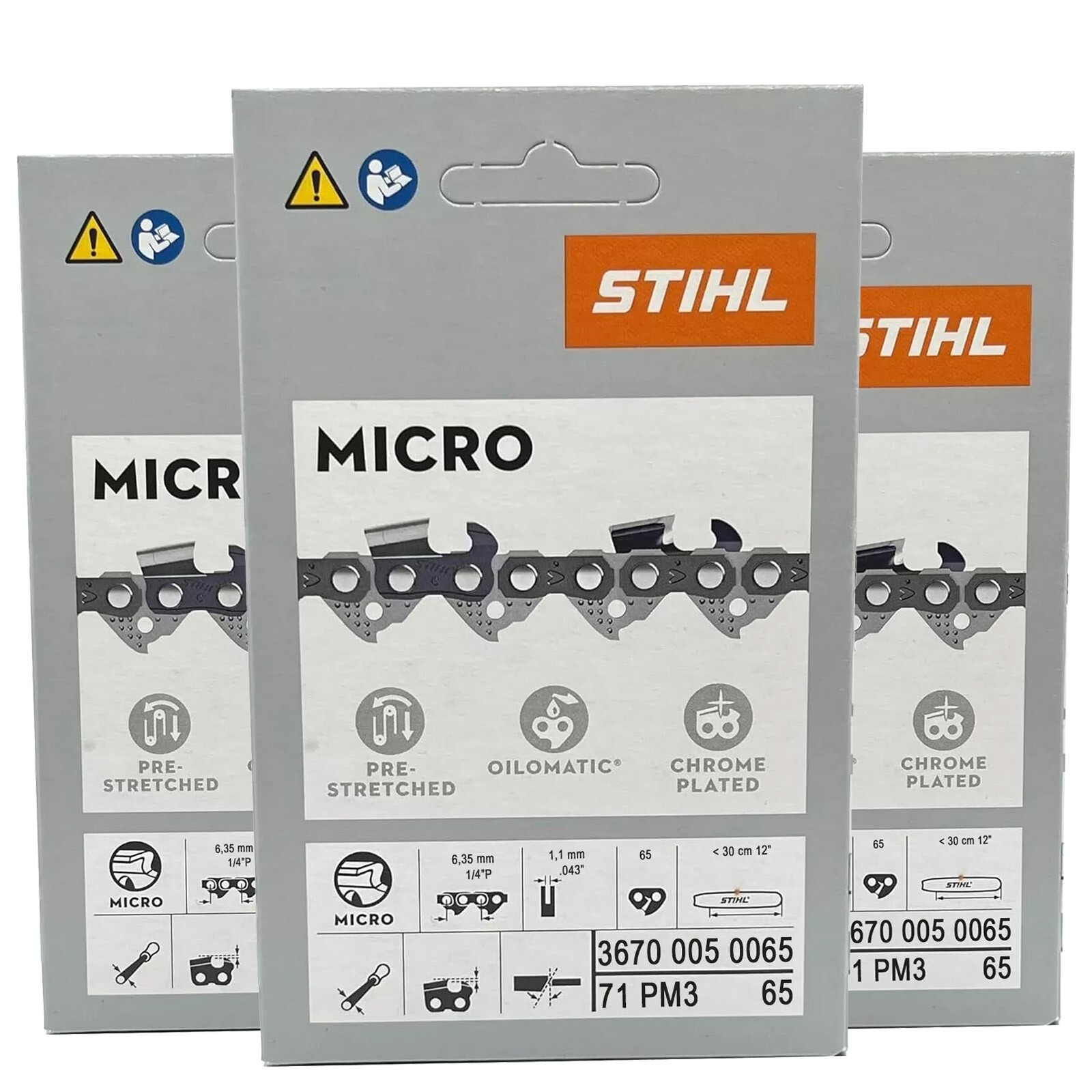 71PM3 65 DL 3 pcs x STIHL 1/4″P 1.1 mm Chain for 12″/30 cm bar OEM 3670 005 0065