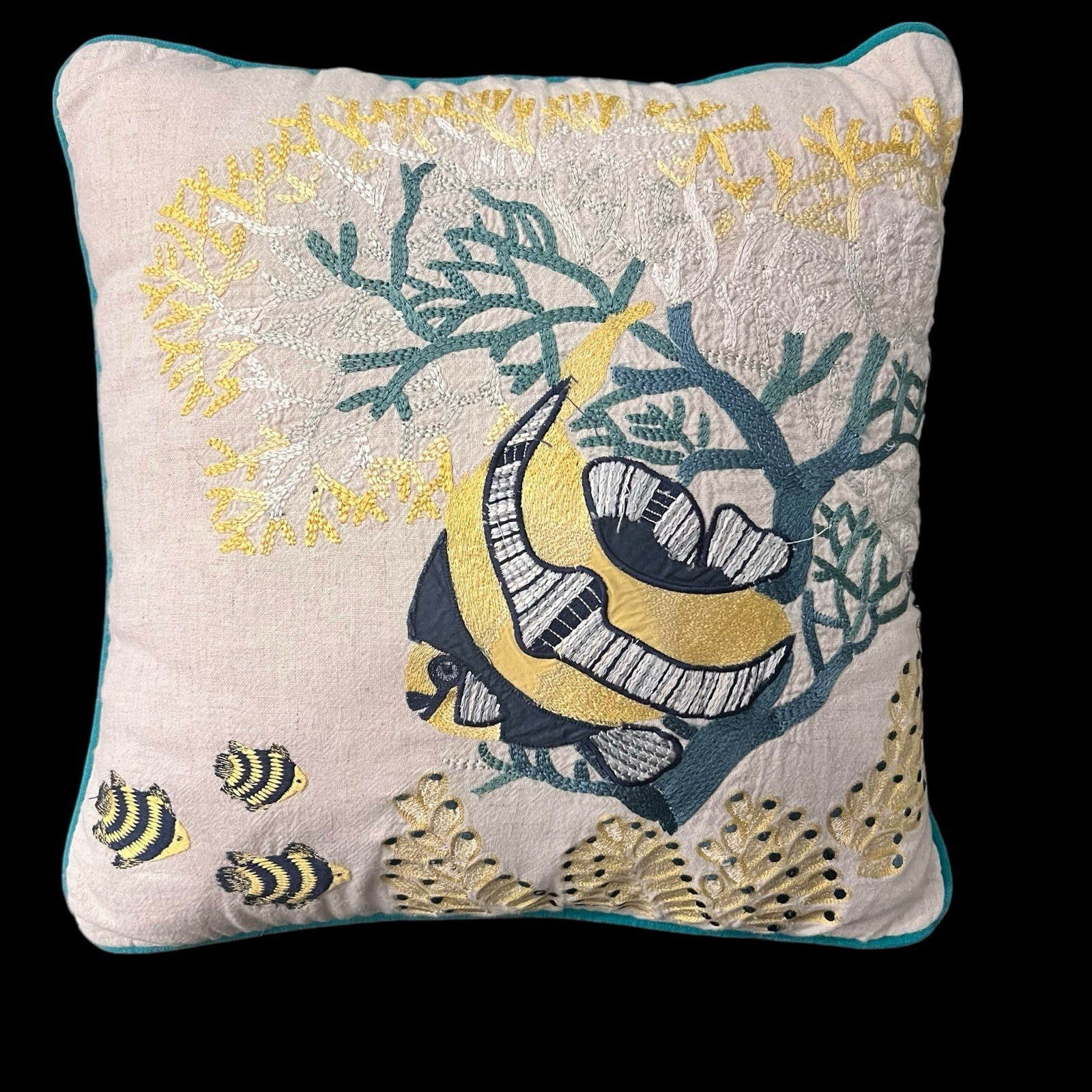 Pier 1 Embroidered Tropical Angelfish Accent Pillow
