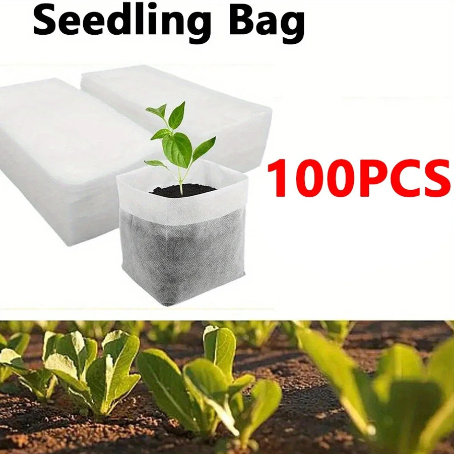 100pcs Biodegradable Seedling Grow Bags Non Woven Nursery Pots Set – NEW