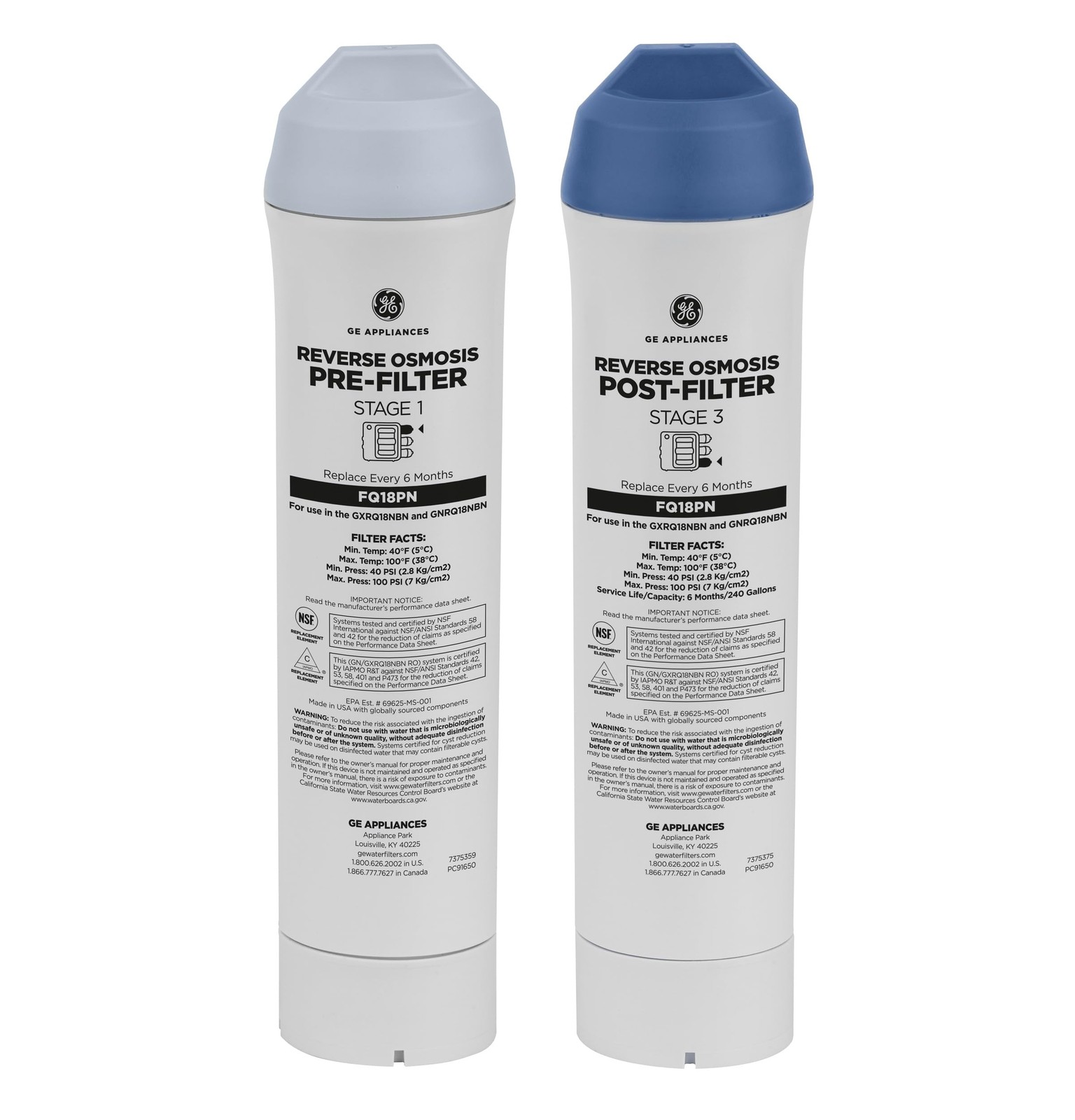 Water Filter Pre & Post Set Compatible GE Under Sink FQ18PN Select Filtration