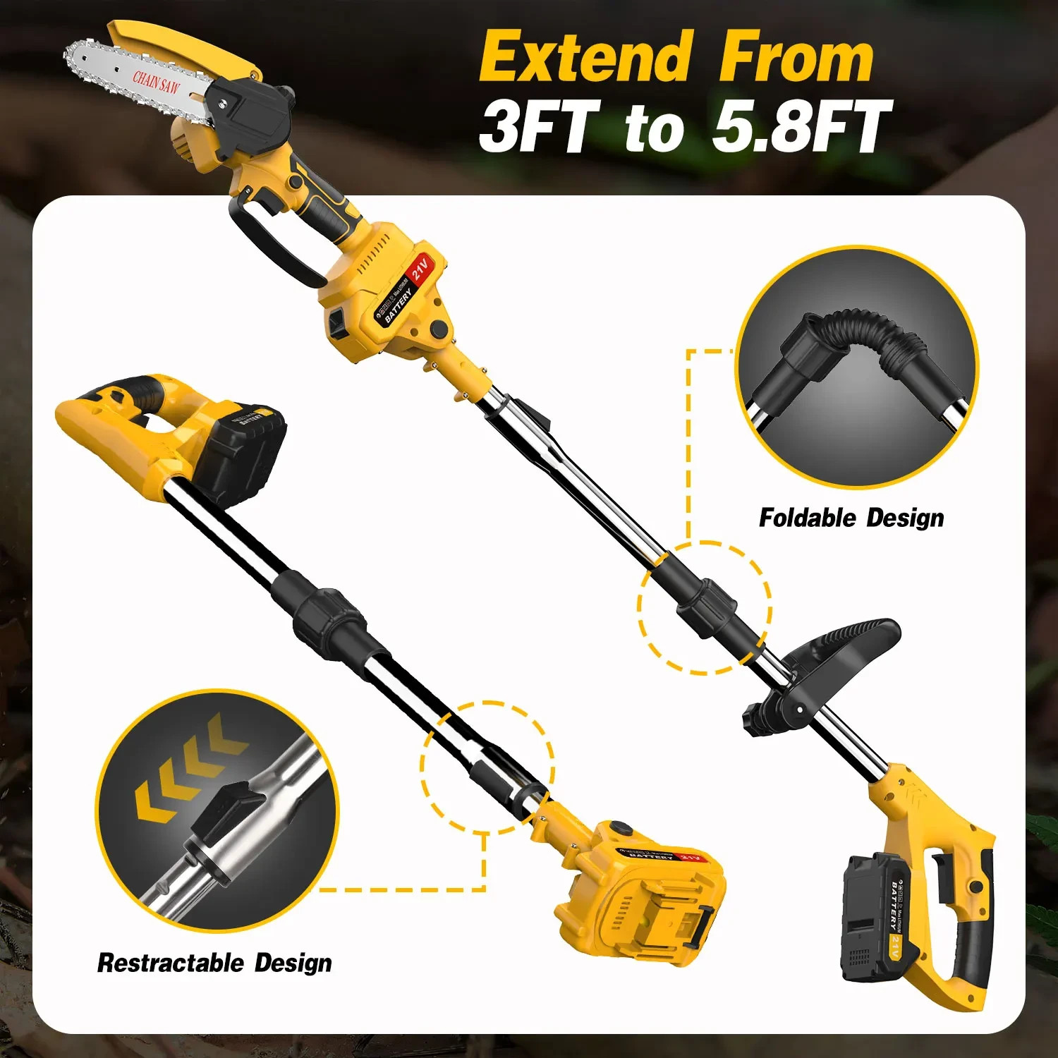 2in1 Cordless Pole Saw Stretchable Long Reach Cutter Pruner Saw Pole Chainsaw US