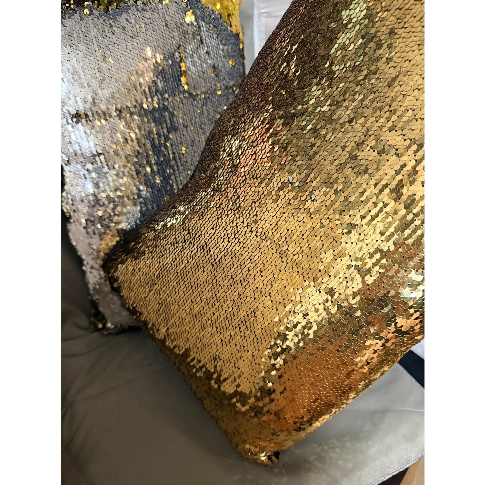 NEW Aviva Stanoff Design Mermaid Sequin Throw Pillow Gold Silver Set of 2