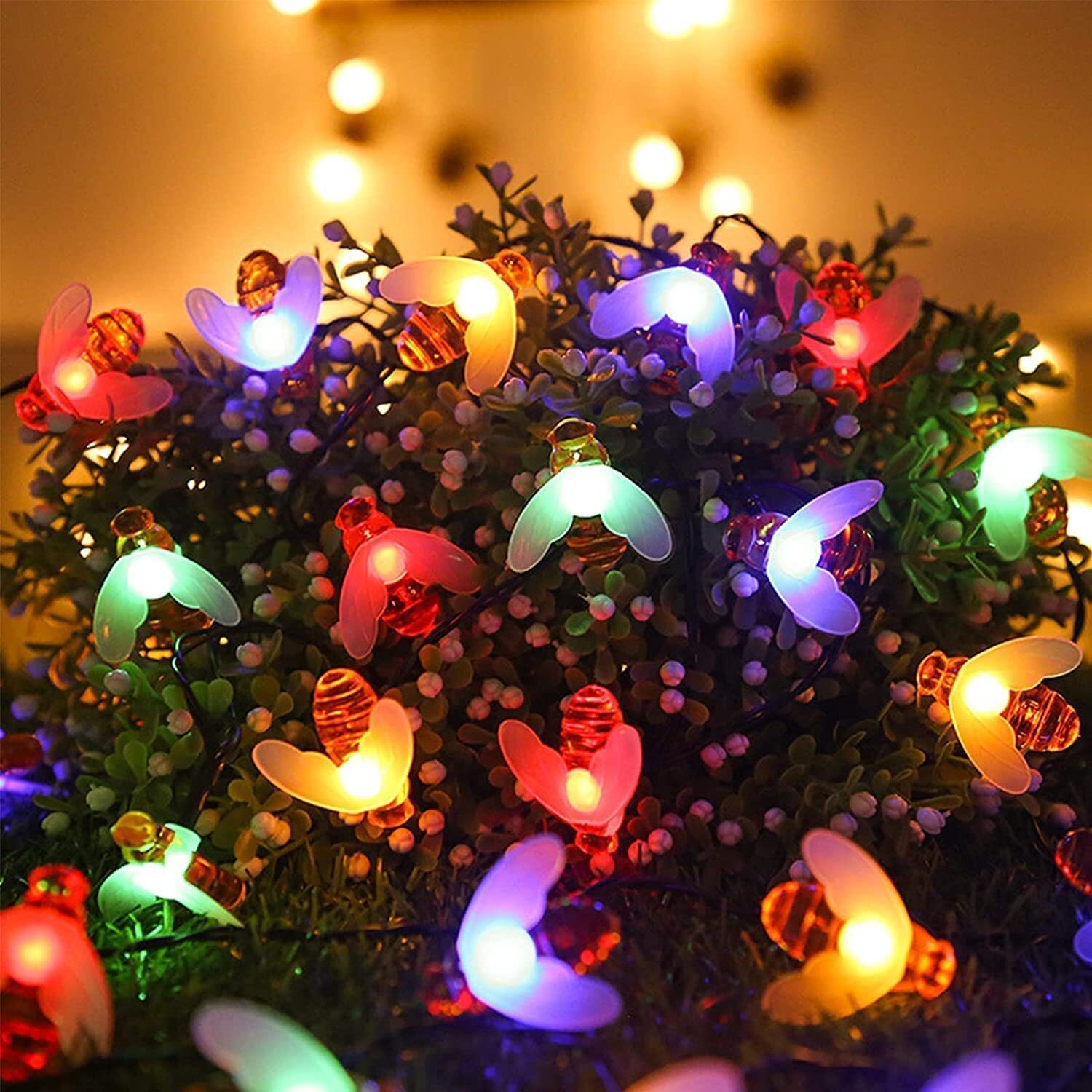 60 LED Solar Powered Bee String Lights Outdoor Yard Garden Decor Waterproof Lamp