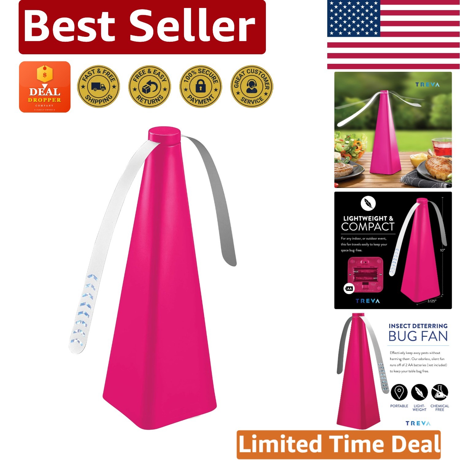 Portable Battery-Powered Bug Fan with Holographic Blades – 0.4 lb, Modern Design