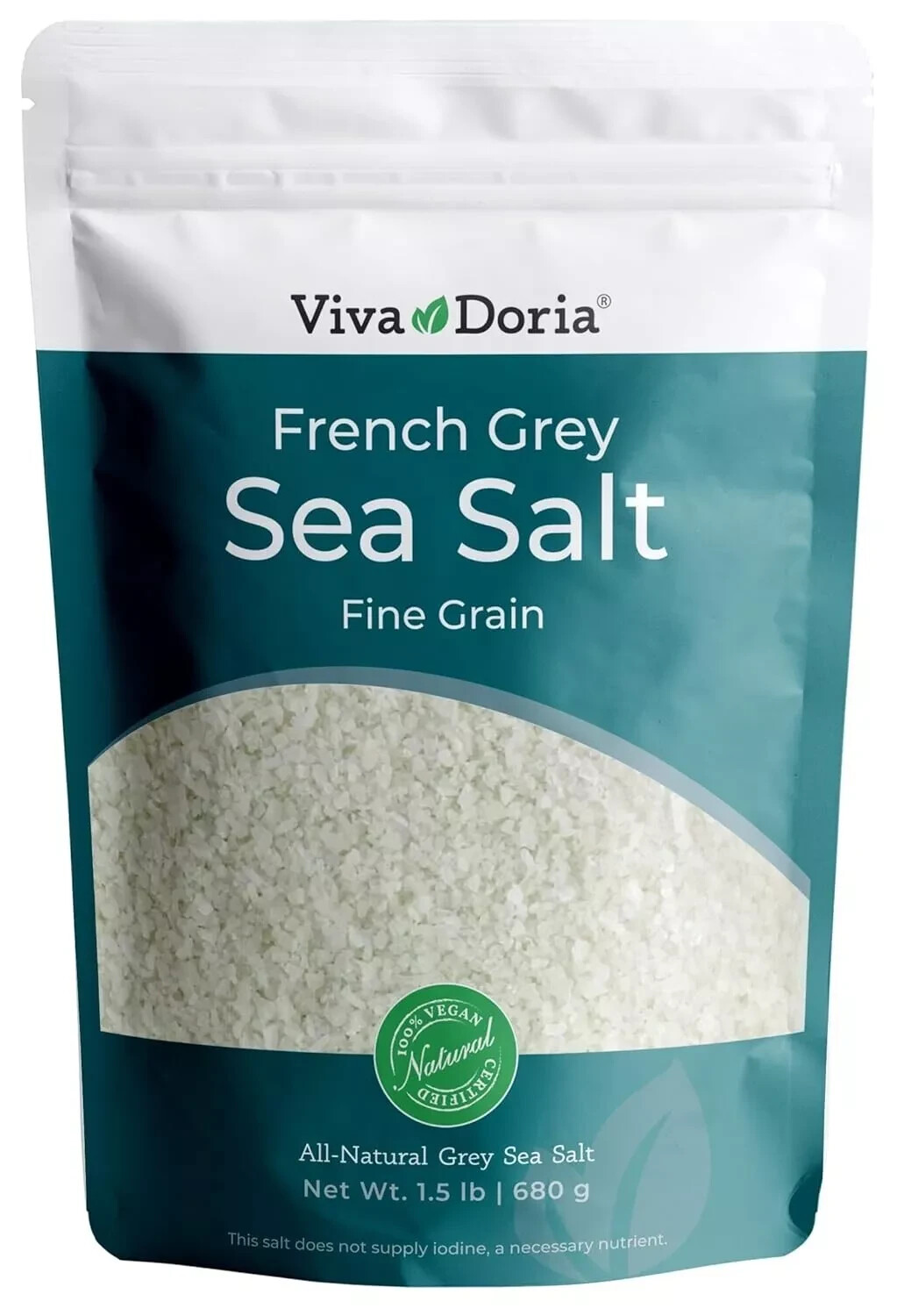 Light Grey Celtic Sea Salt (No Additives) Resealable Bag 1.5LB and Other Sizes