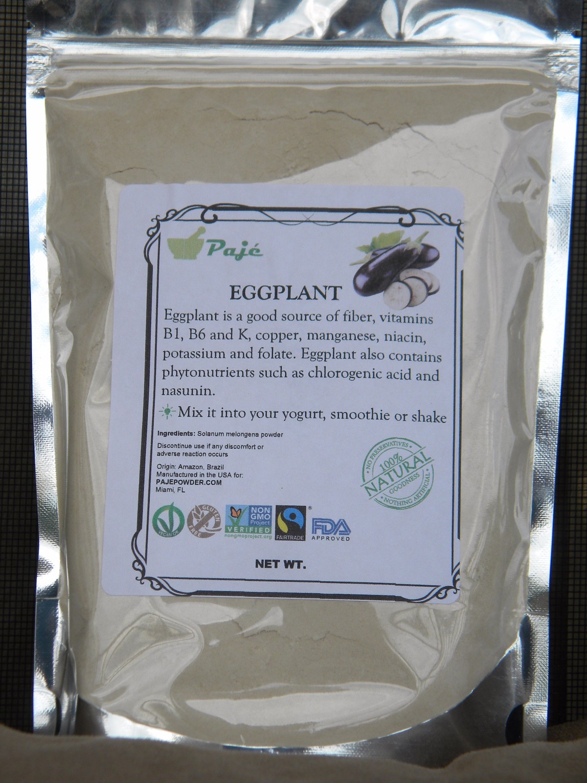EGGPLANT POWDER 8oz – 1/2lb , digestive aid, fibers, gluten free, PAJE