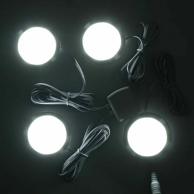 4-12PCS LED Puck Light Under Cabinet Lighting Kit Kitchen Room Counter Wired