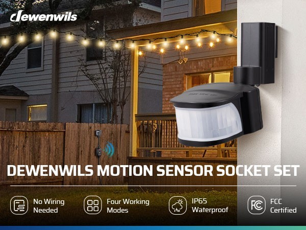 DEWENWILS Motion Sensor Plug Outdoor 50FT Detection 4 Modes Weatherproof