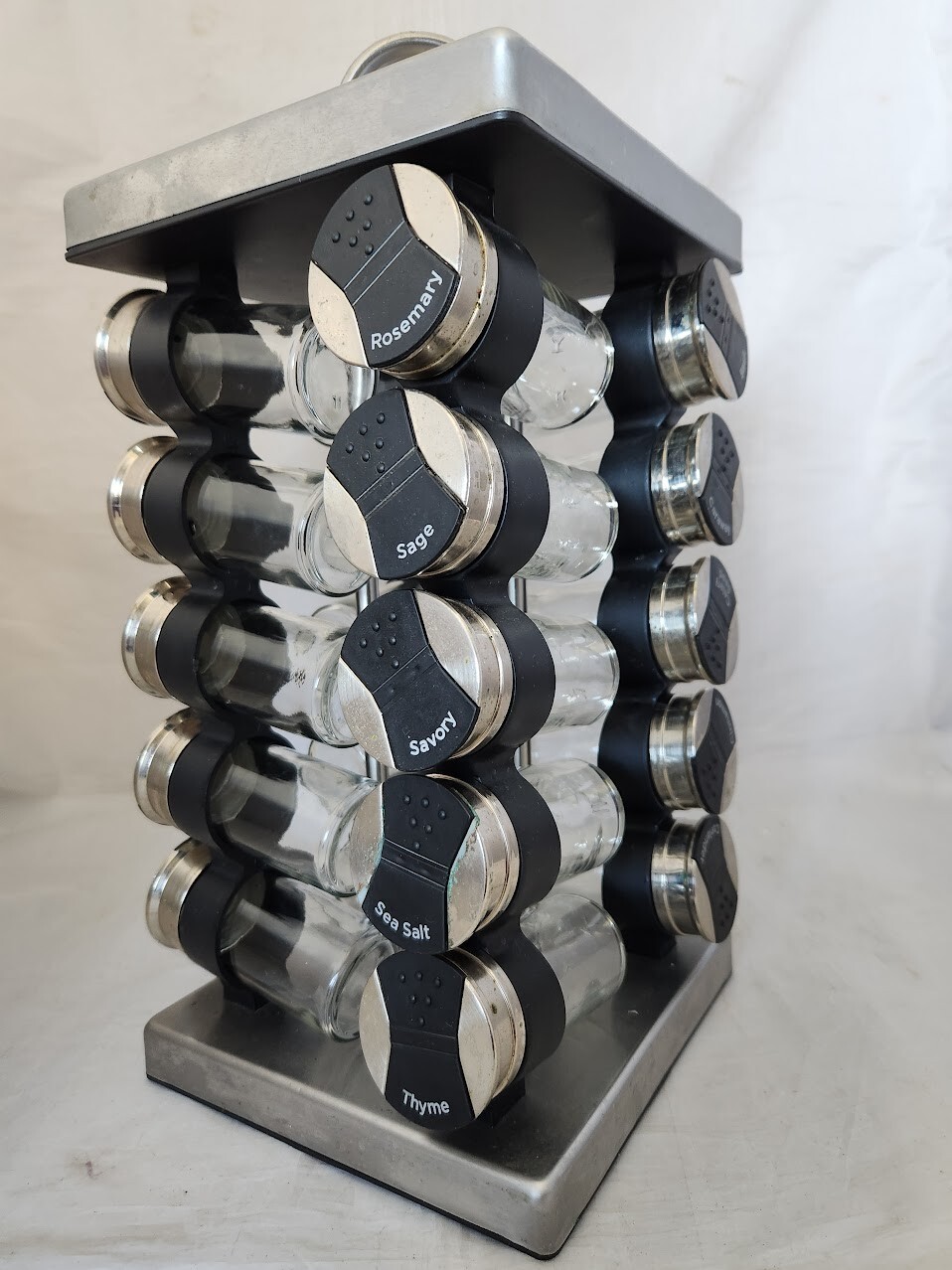 20 Glass Jar Revolving Carousel Stainless Steel Spice Spinner Rack Organizer