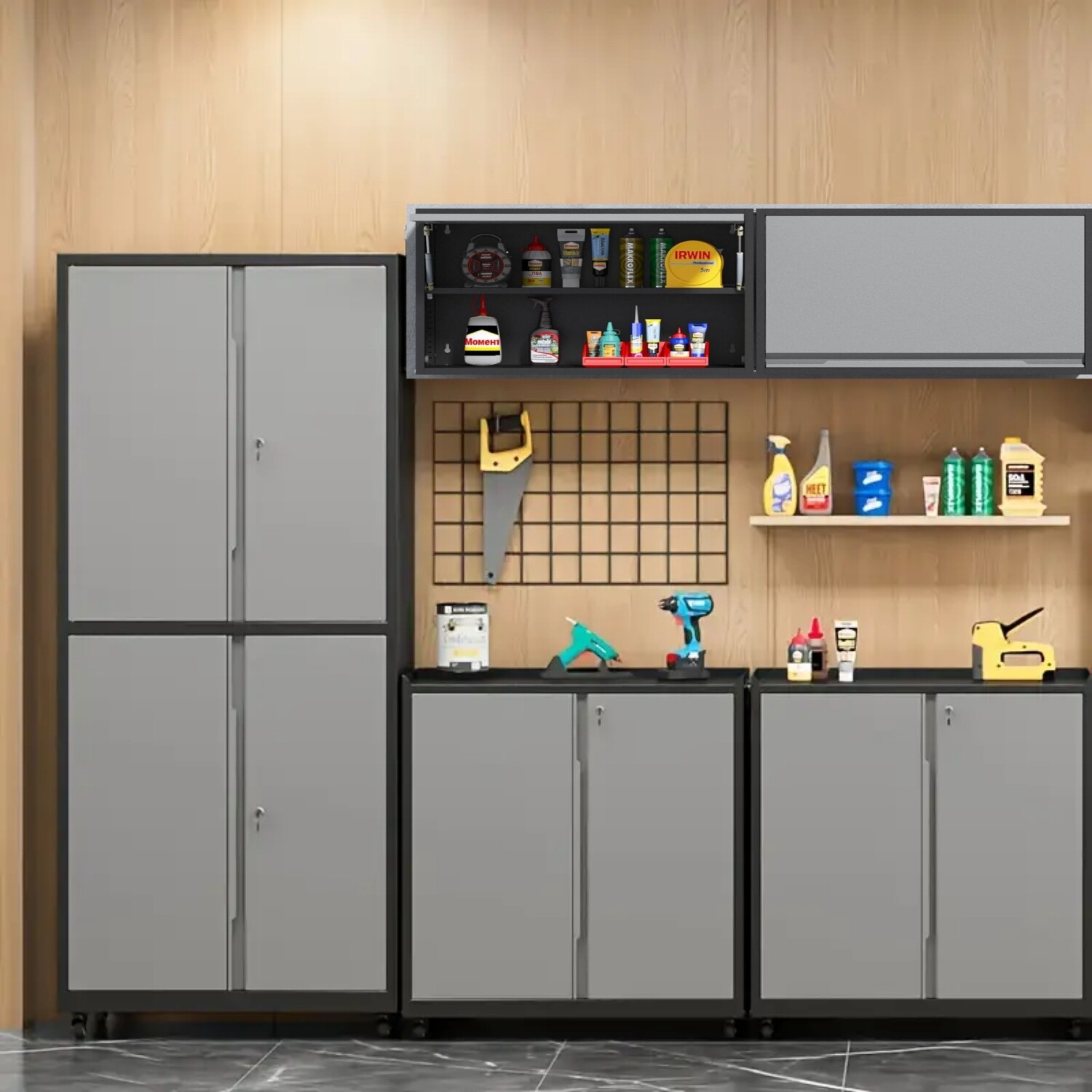Workshop Cabinet Set with Workbench Shelving Rolling Chest Storage Cabinet 5PCS