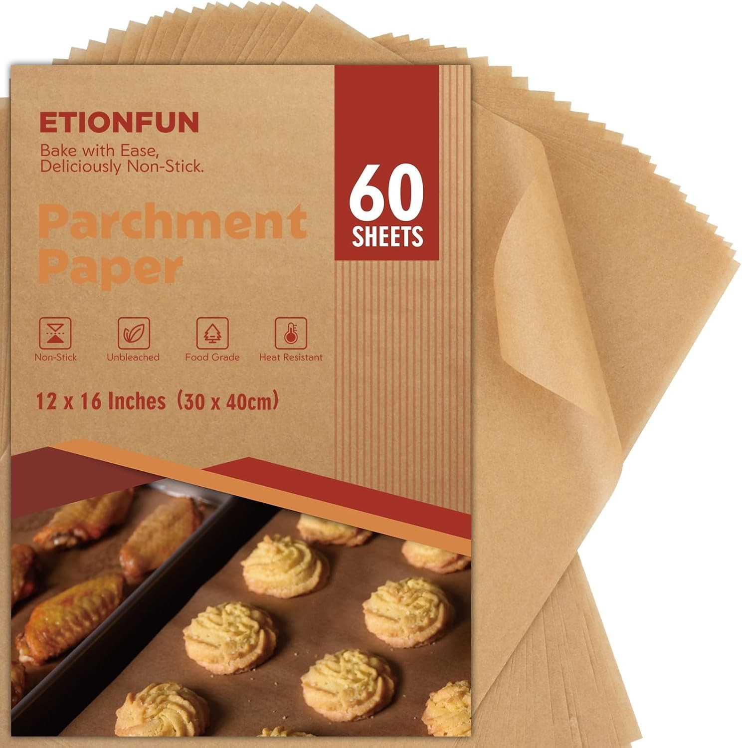 60Pcs Unbleached Parchment Paper Sheets for Baking. 12×16 Inches Parchment