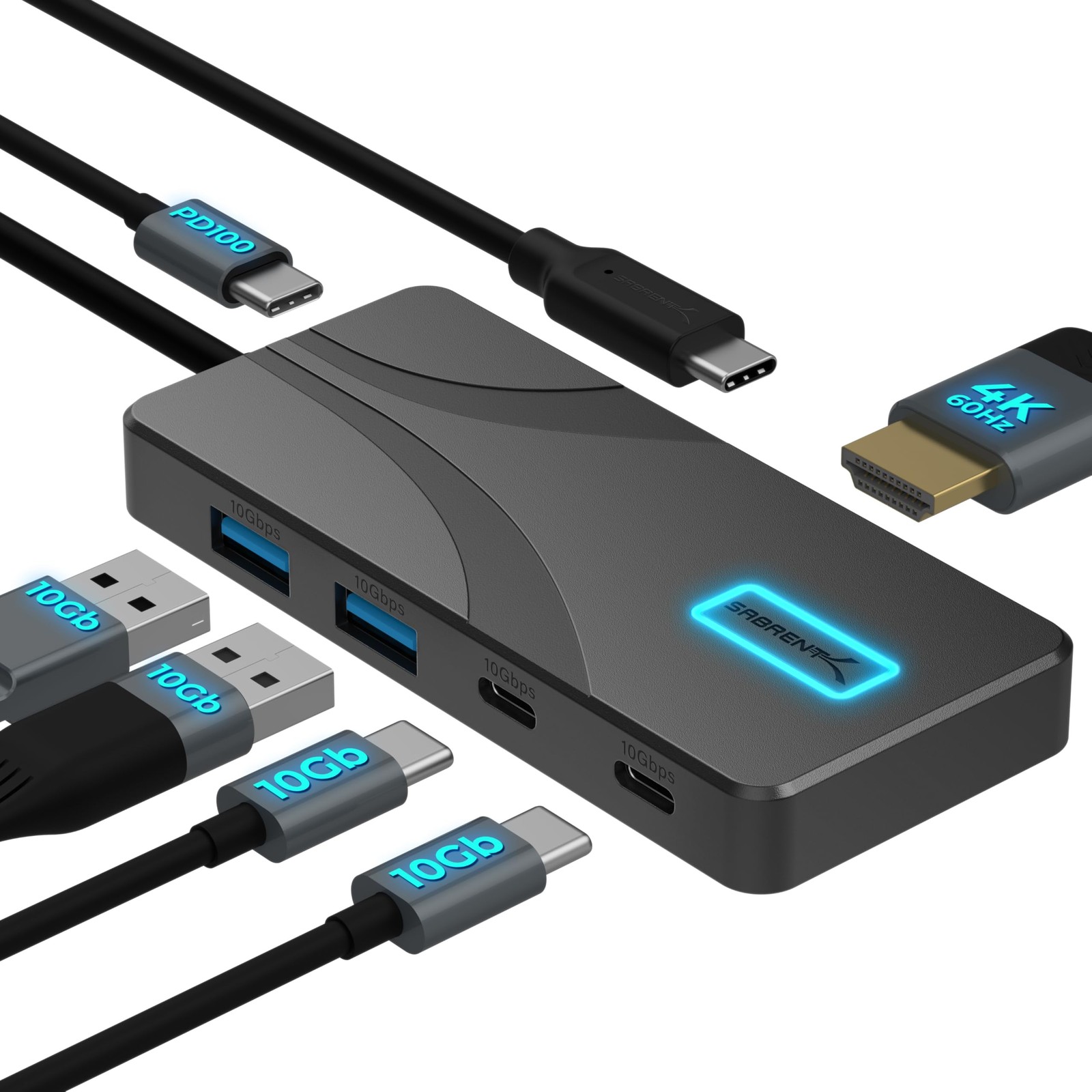 SABRENT USB C Hub 5-in-1 Docking Station, 10Gbps USB-A & USB-C Ports, 4K HDMI Ou