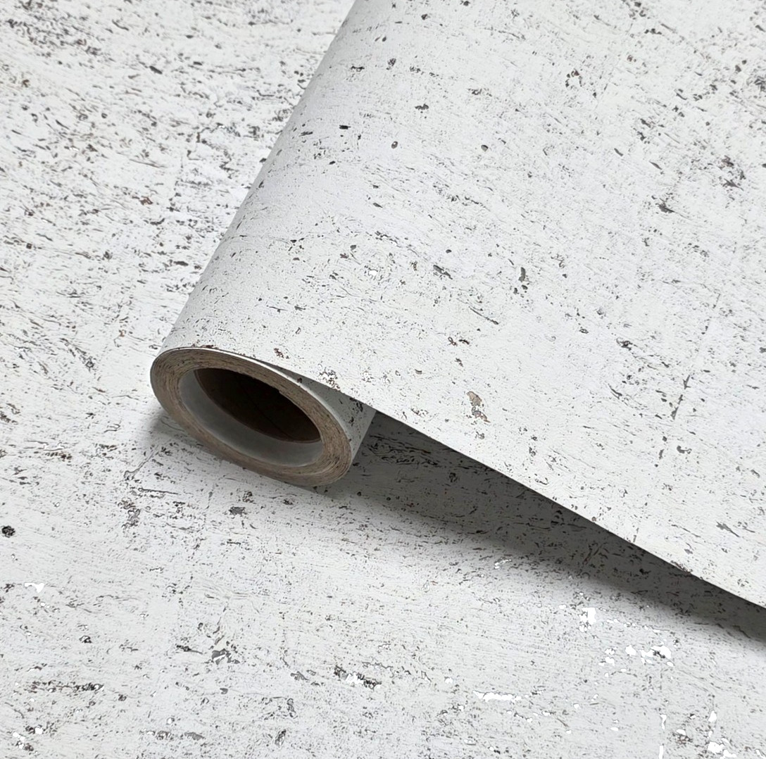 Real Natural cork matte off white silver metallic foil textured modern Wallpaper