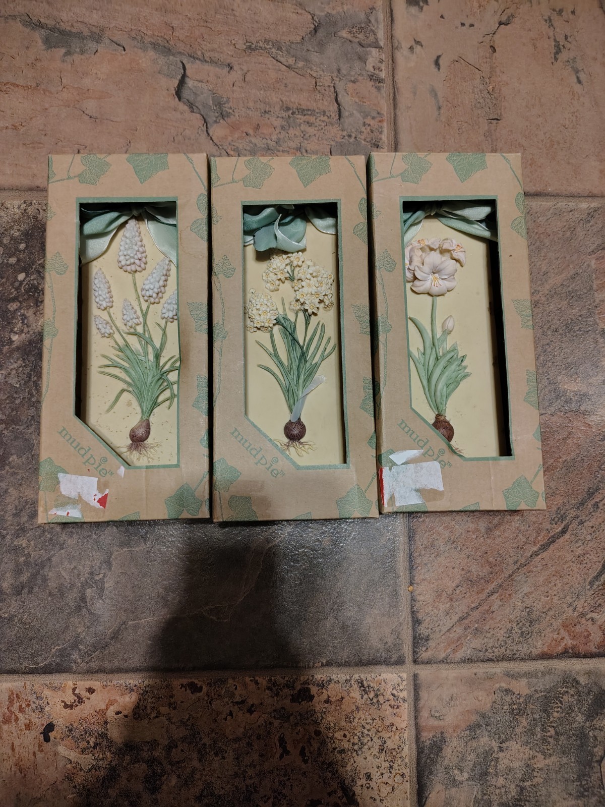 Vintage Mud Pie 3D Floral Resin Wall Plaques Set of 3 Botanical Garden 1999 2000