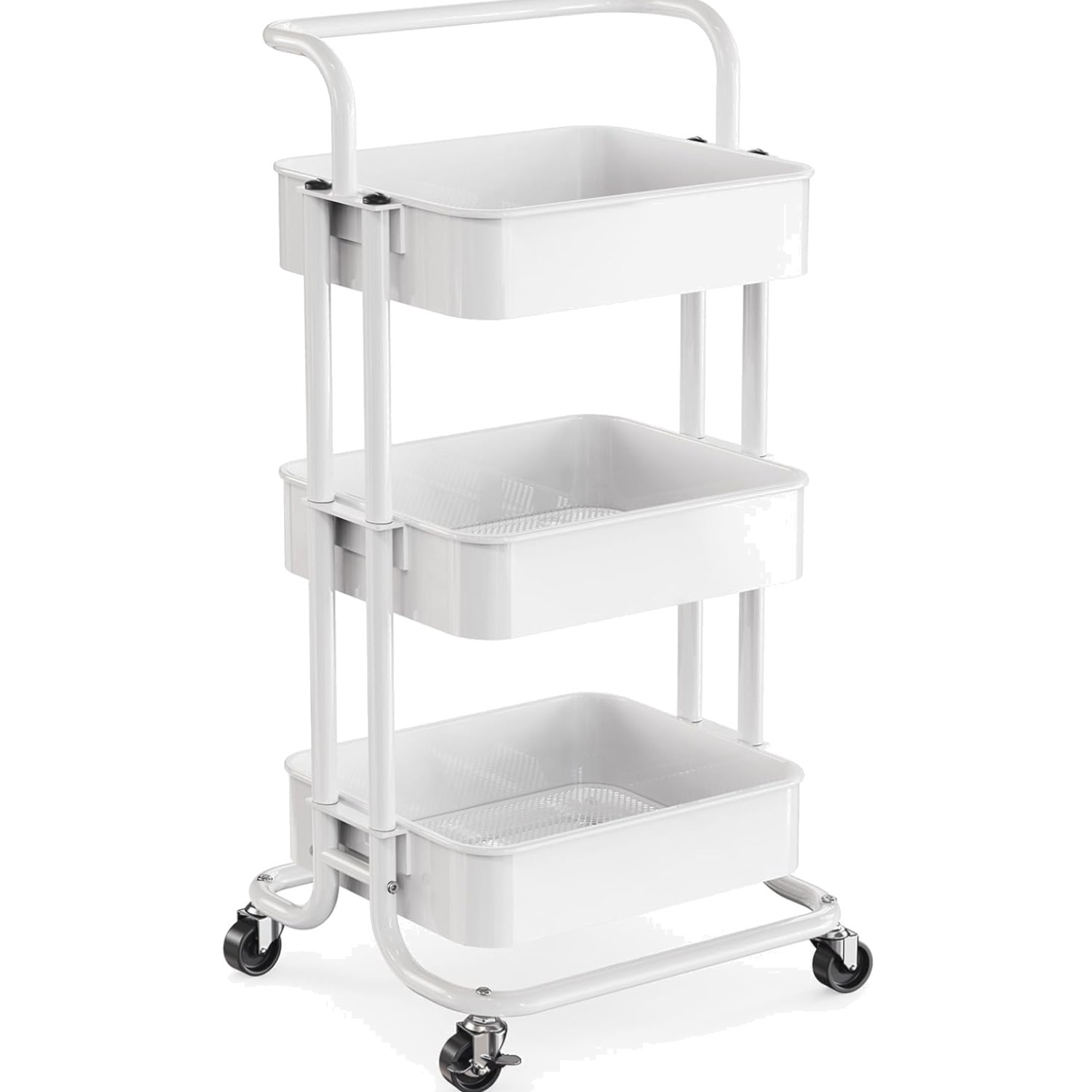3 Tier Rolling Cart, Metal Utility Cart with Wheels and Handle, Rolling Stora…