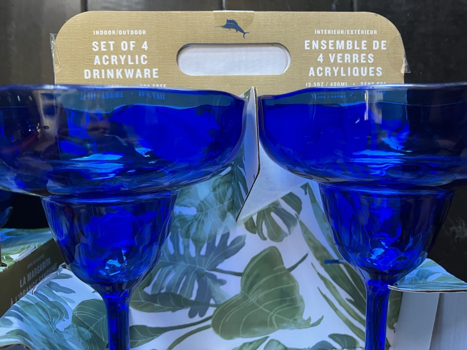 (8x Glasses) TOMMY BAHAMA Margarita Acrylic Cups 13.50 oz Glass Set Cobalt Blue