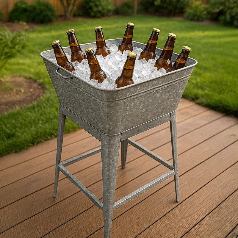 Multi-Functional Galvanized Metal Tub on Stand Beverage Planter Home Decor 32″H