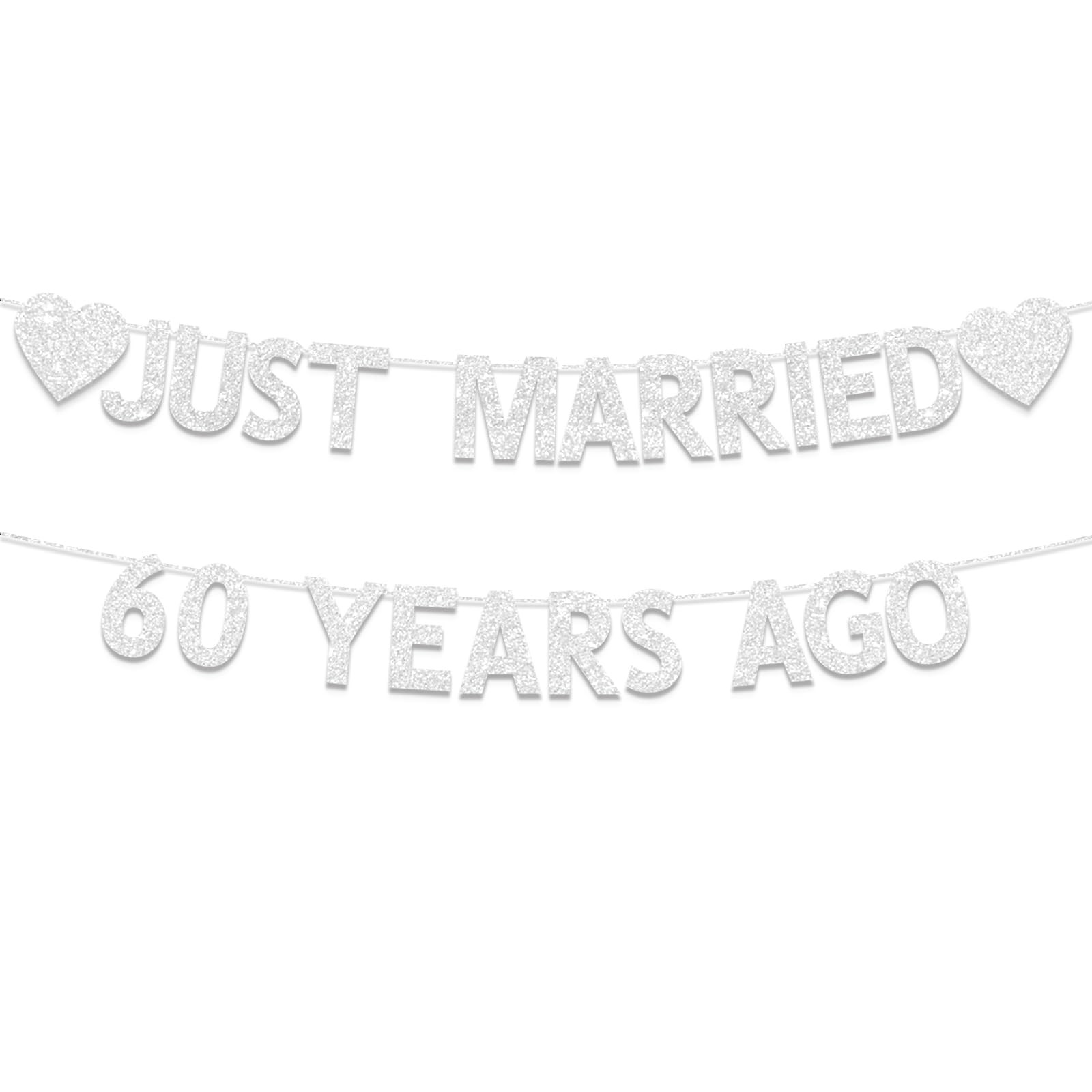 60Th Wedding Anniversary Party Banner Decorations, Silver Glitter Just Married 6