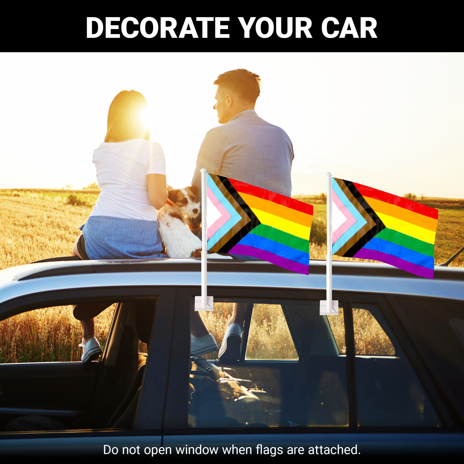 2 Pack: LGBT Progress Rainbow Pride Car Flag 11×17 In Double Sided Printed 150D