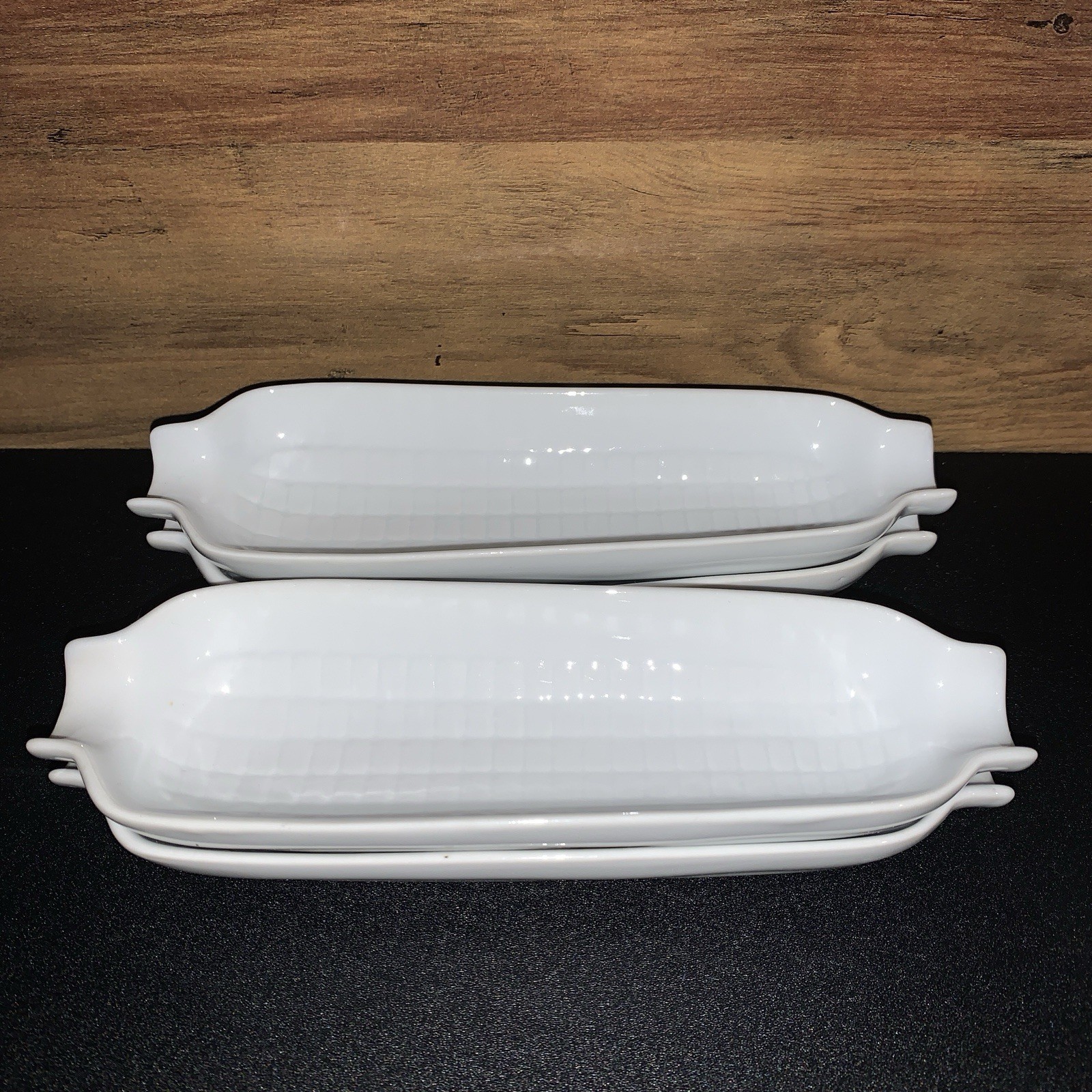 4 Porcelain White Corn Cob Serving Plates Dishes Thanksgiving Holiday Table