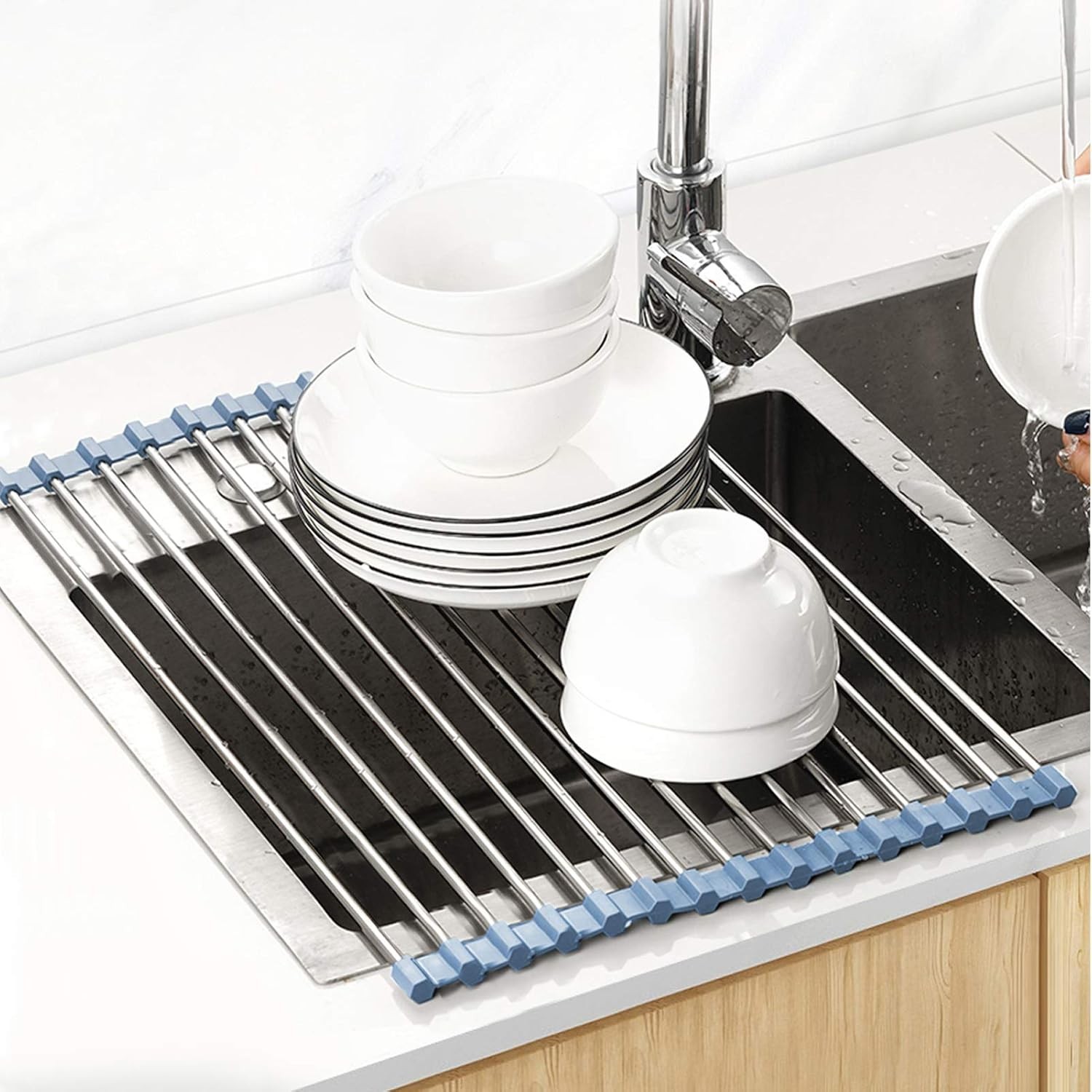 Roll Up Sink Dish Drying Rack, Stainless Steel Foldable Rack 17.5”x11.8”