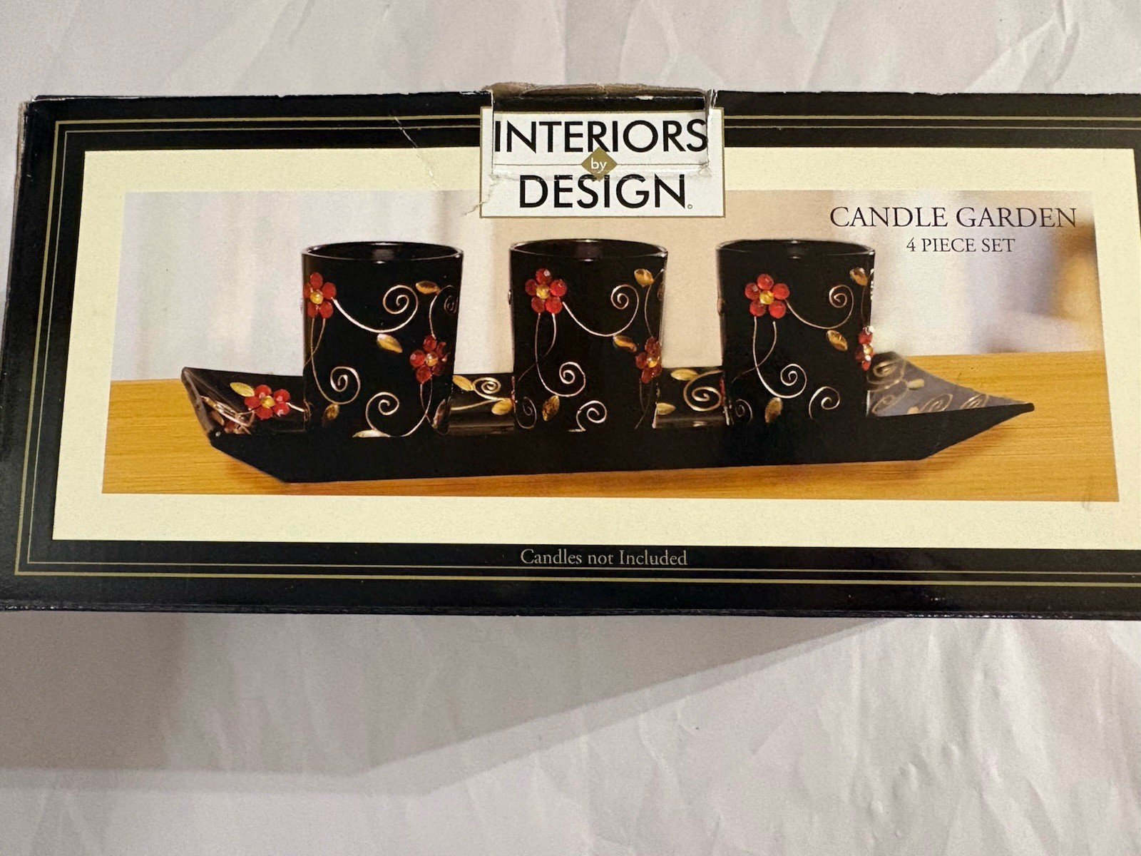Four Piece Candle Garden Votive Set Black Gold And Red New Decor