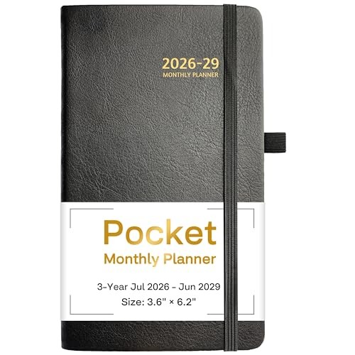 2026-2029 Pocket Monthly Planner, 3 Year Calendar 2026-2029, 6.2’’ Black 26-29