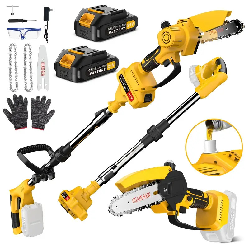 2in1 Cordless Pole Saw Stretchable Long Reach Cutter Pruner Saw Pole Chainsaw US