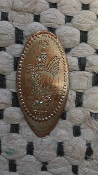 Elongated pressed penny coin “It’s a boy” stork baby shower favor gift keepsake