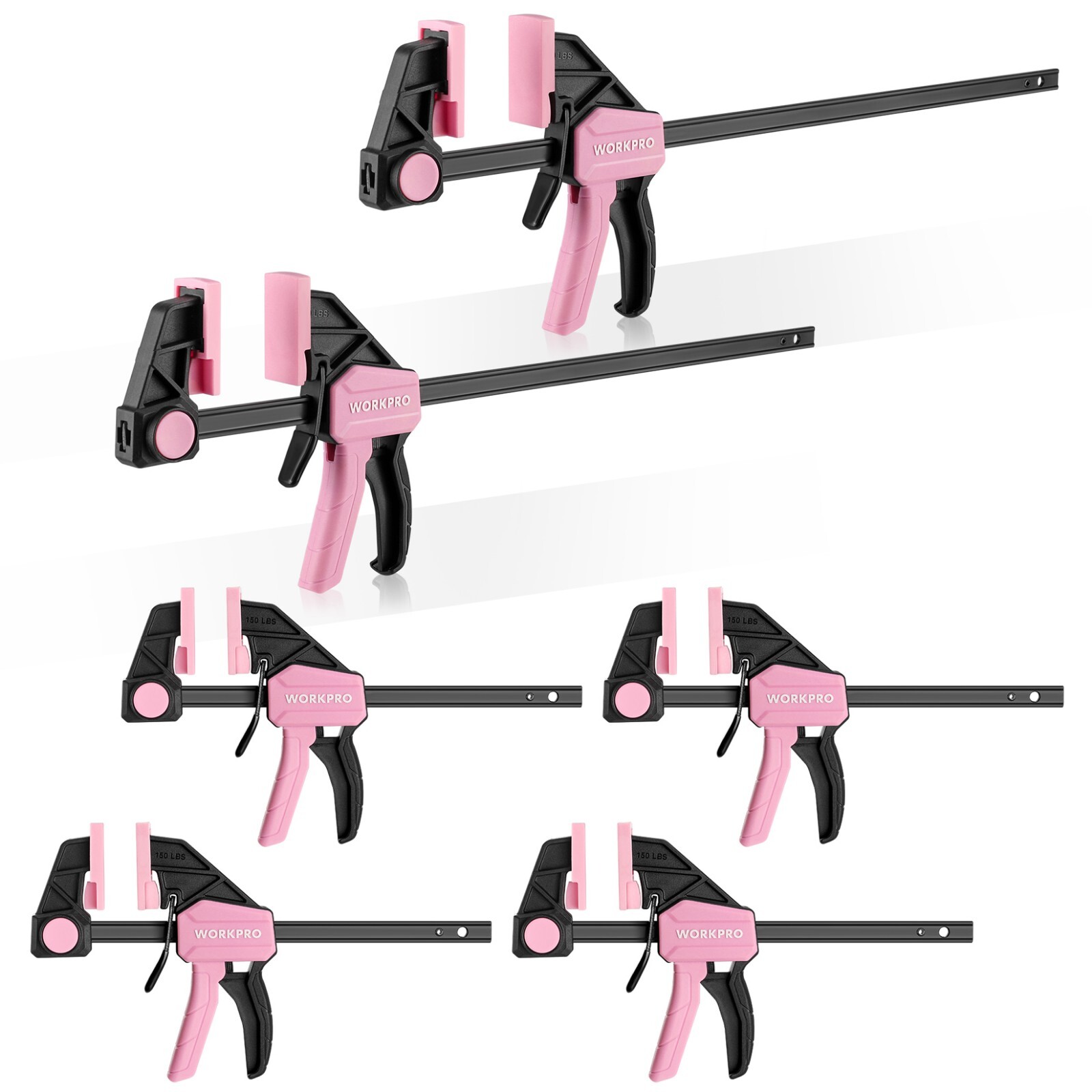 6Pack One-Handed Clamp/Spreader 6″ 12″ Light-Duty Quick-Change F Clamp Pink/Blue