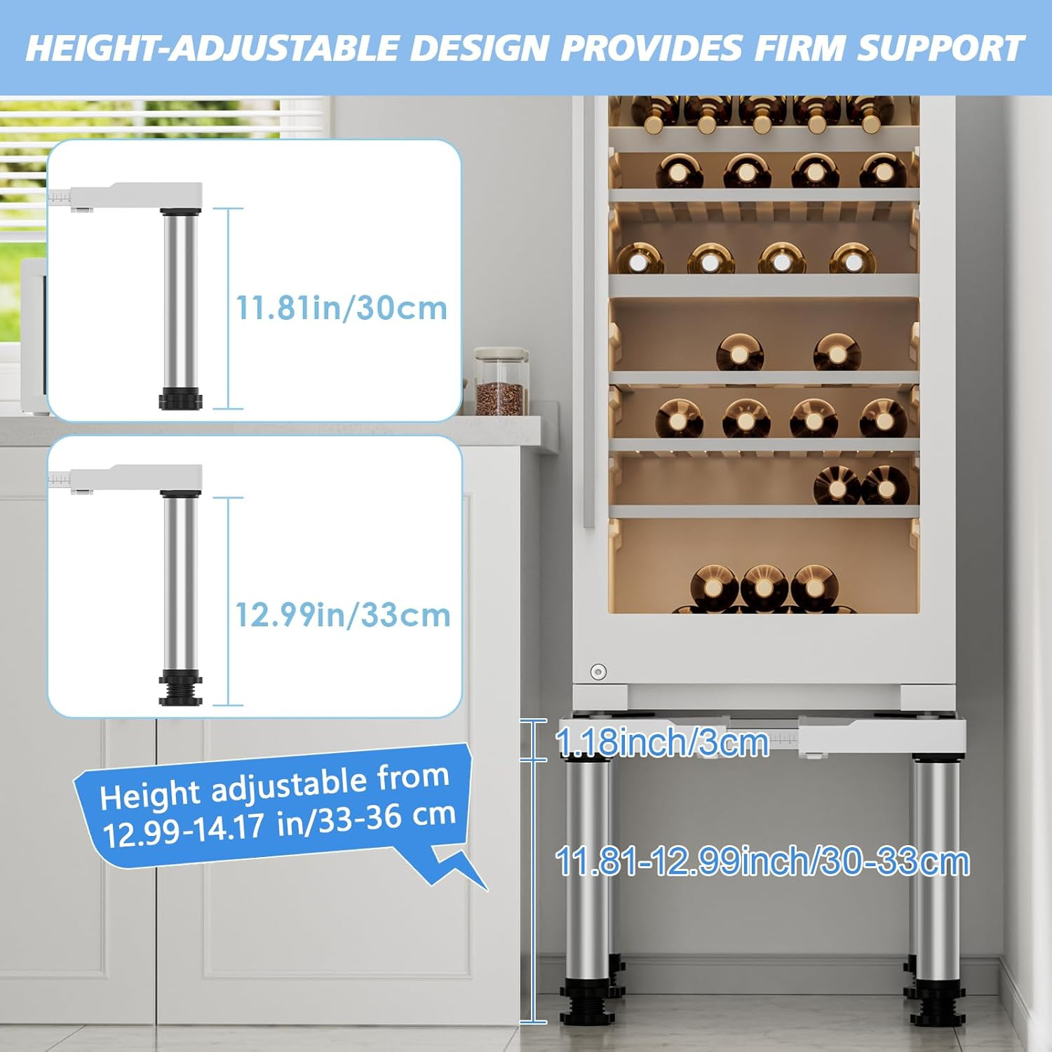 Adjustable Mini Fridge Stand 13″-14.2″ with Anti-Vibration Feet, 660Lb Capacity