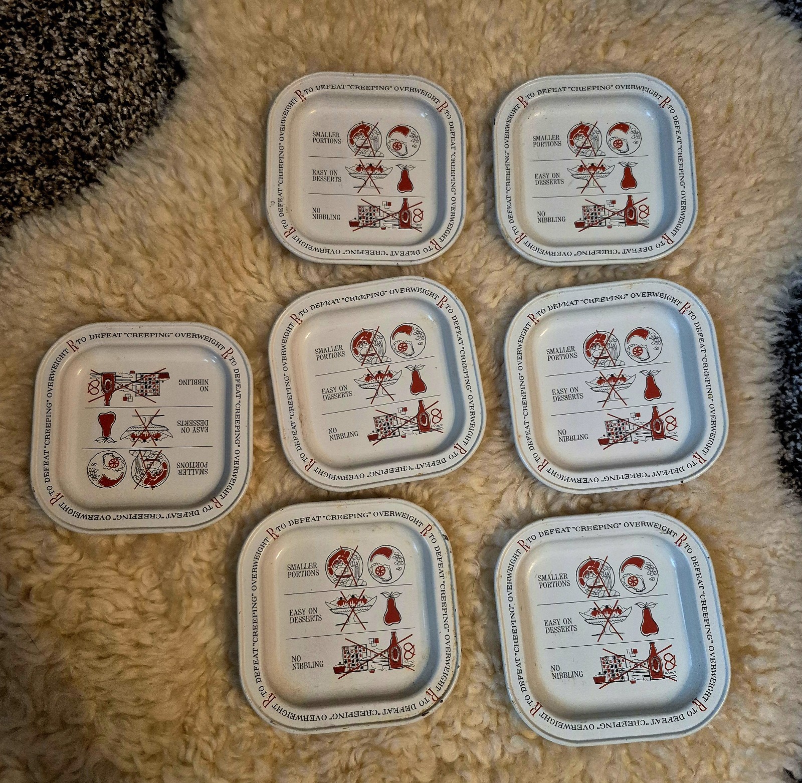 Vintage Portion Control Diet Plates Set of 7 Retro Weight Loss Graphic Plates